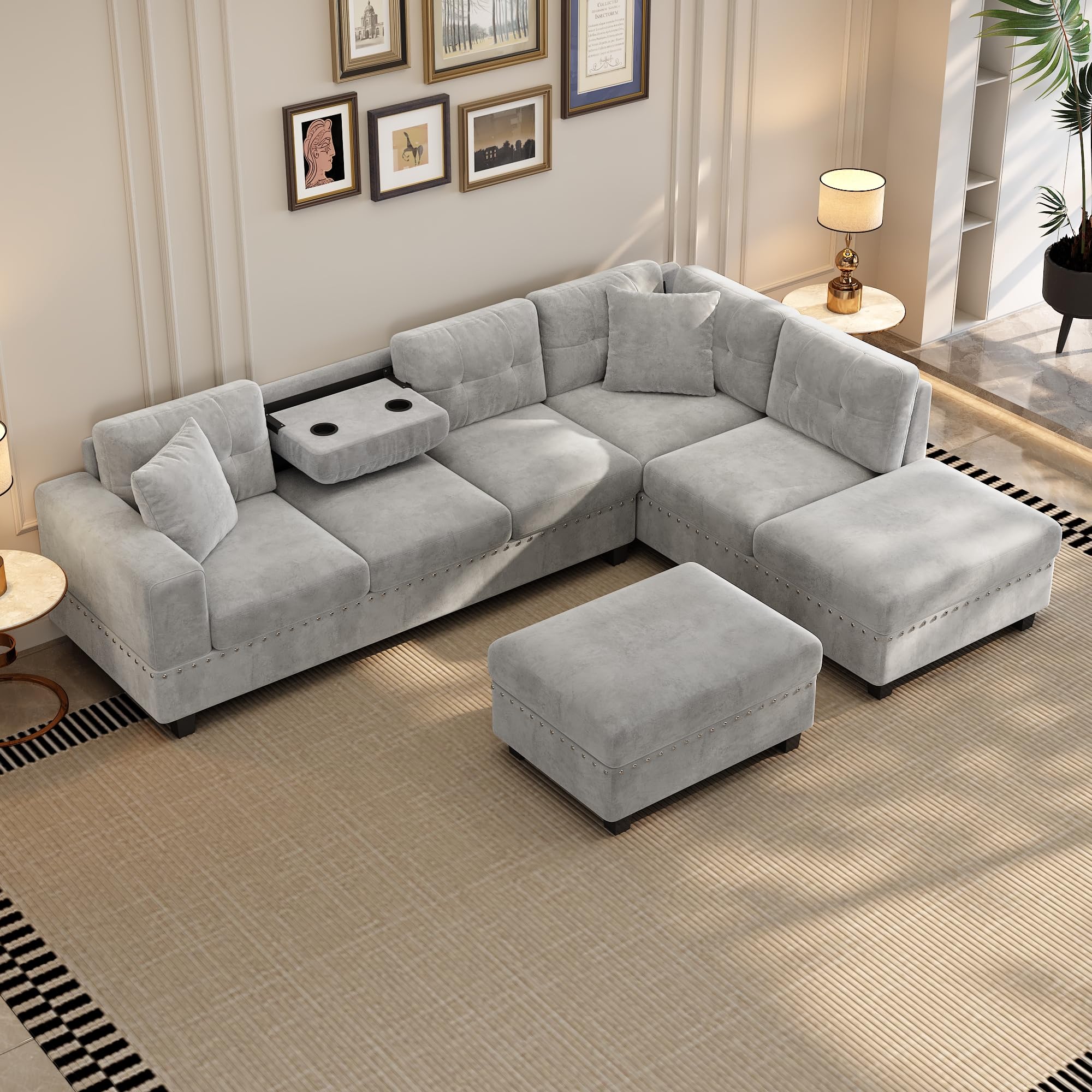 Modern L-Shaped Sectional Sofa with Storage Ottoman