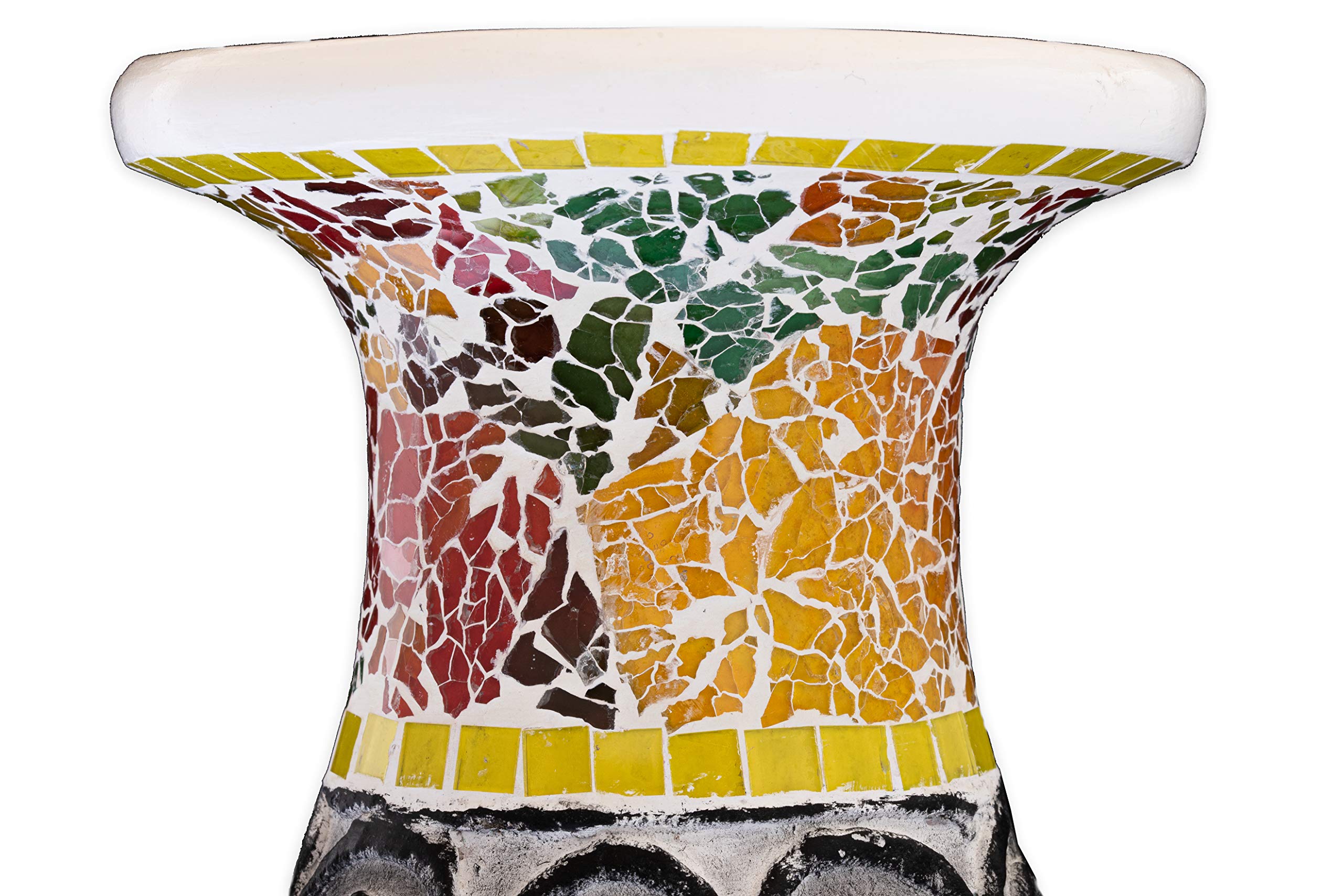 18 Inch Mosaic Floor Vase - Terracotta Cylinder with Red Green Glass