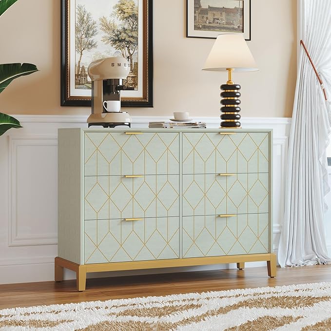 48" Modern Dresser with 6 Drawers and Gold Lines