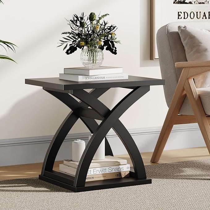 End Side Table Set of 2 with Storage Shelf