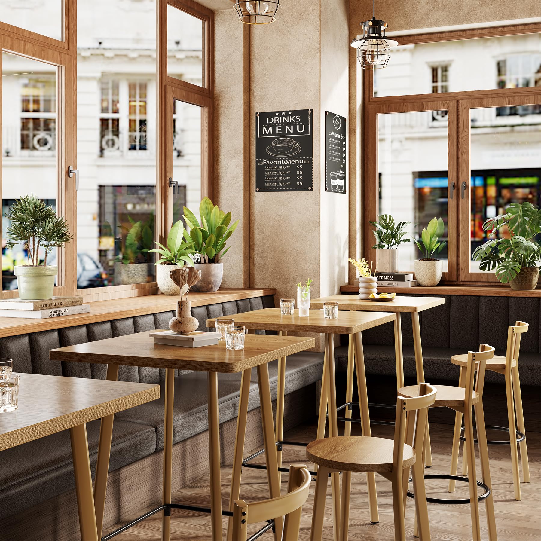 39.4" Square Bistro Pub Table Set with 2 Chairs