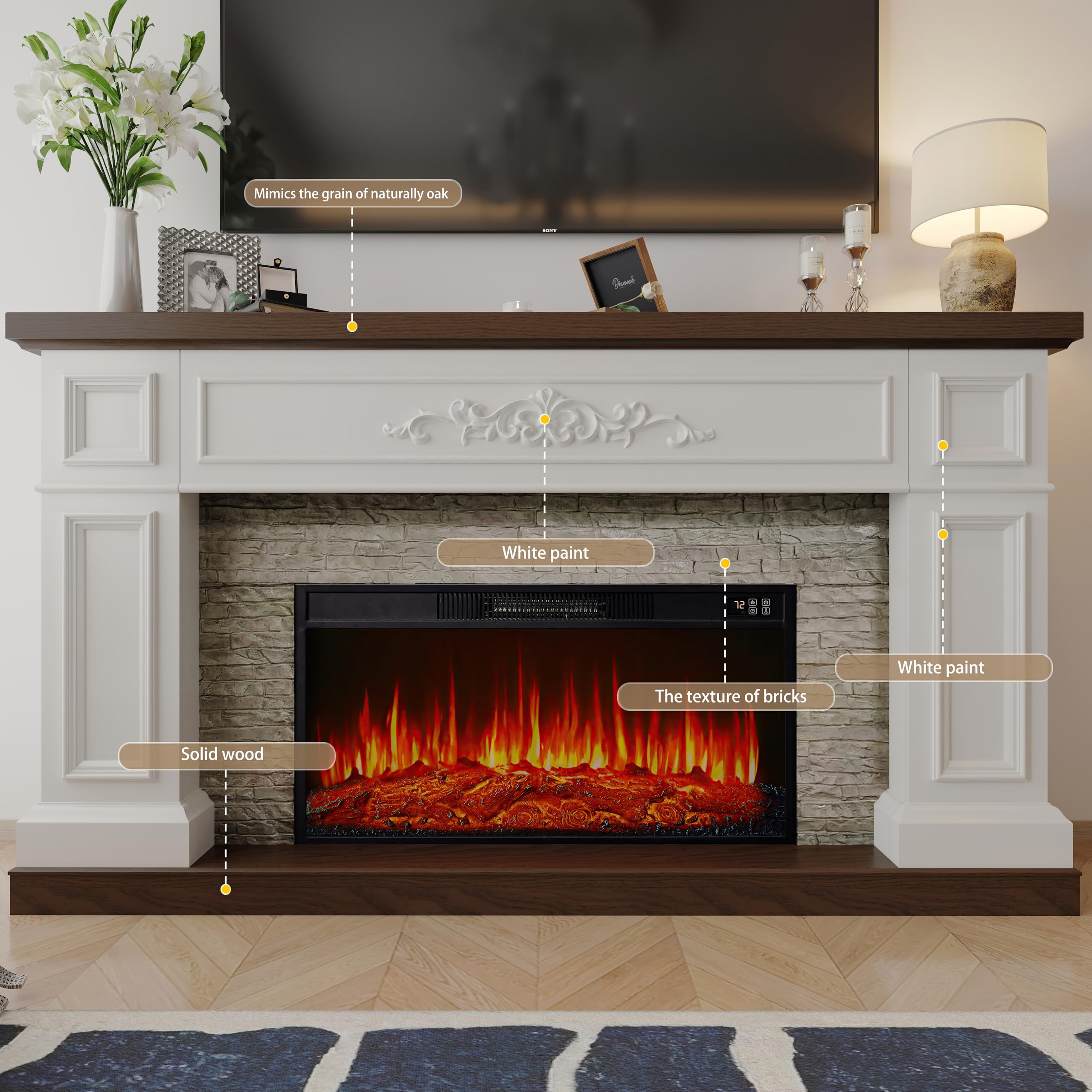 60" Electric Fireplace TV Stand with Mantel