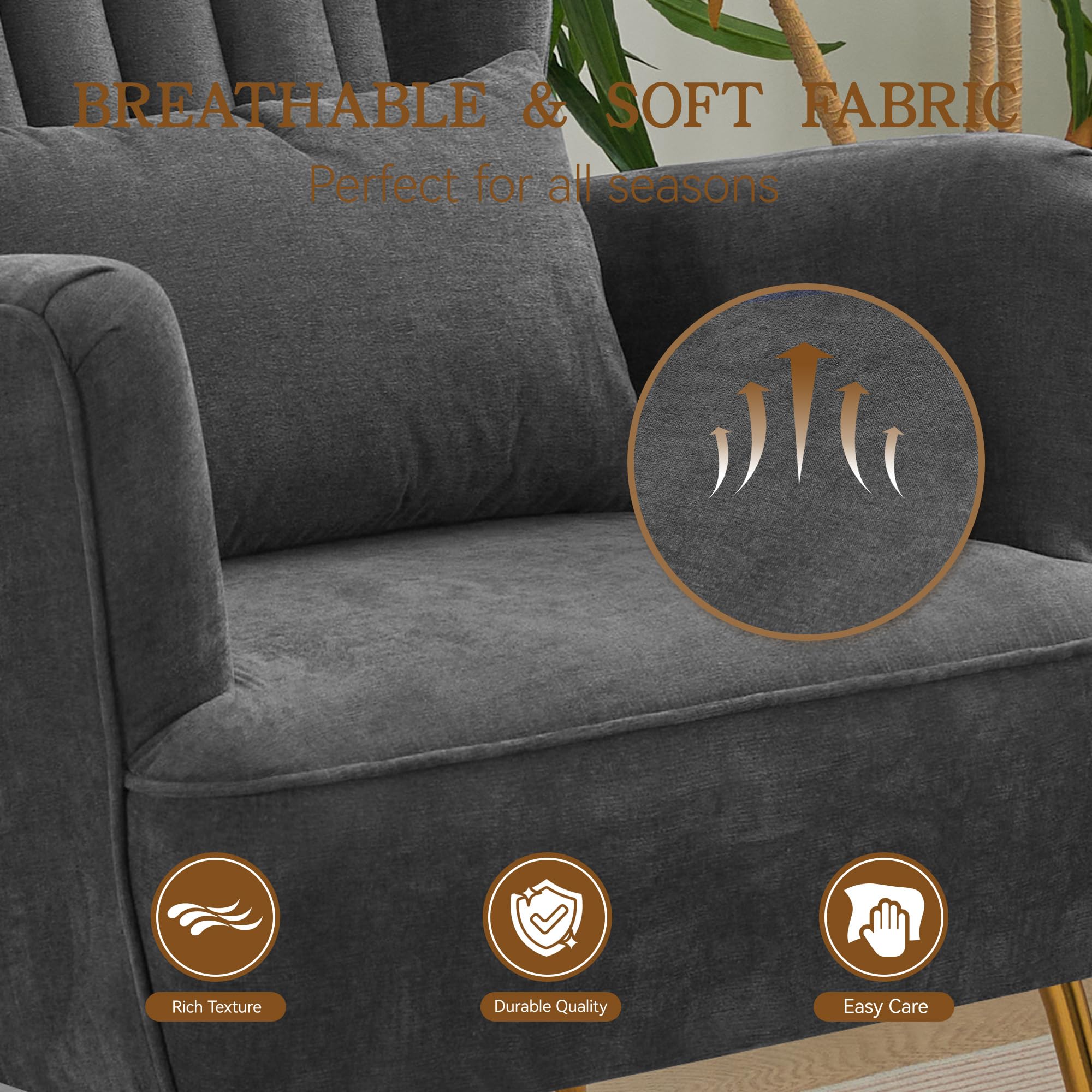 Fabric Accent Arm Chair Set of 2 with Pillow & Golden Legs