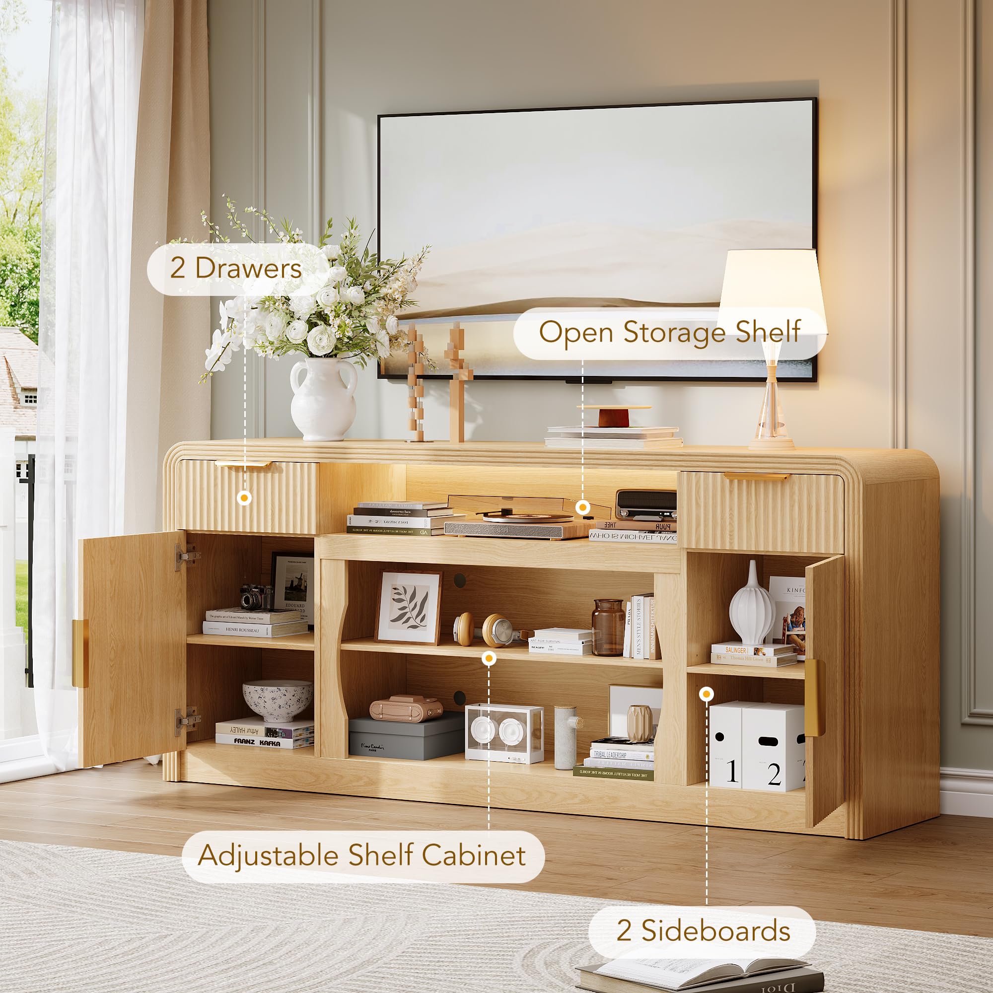 70" Fluted TV Stand Entertainment Center with Storage