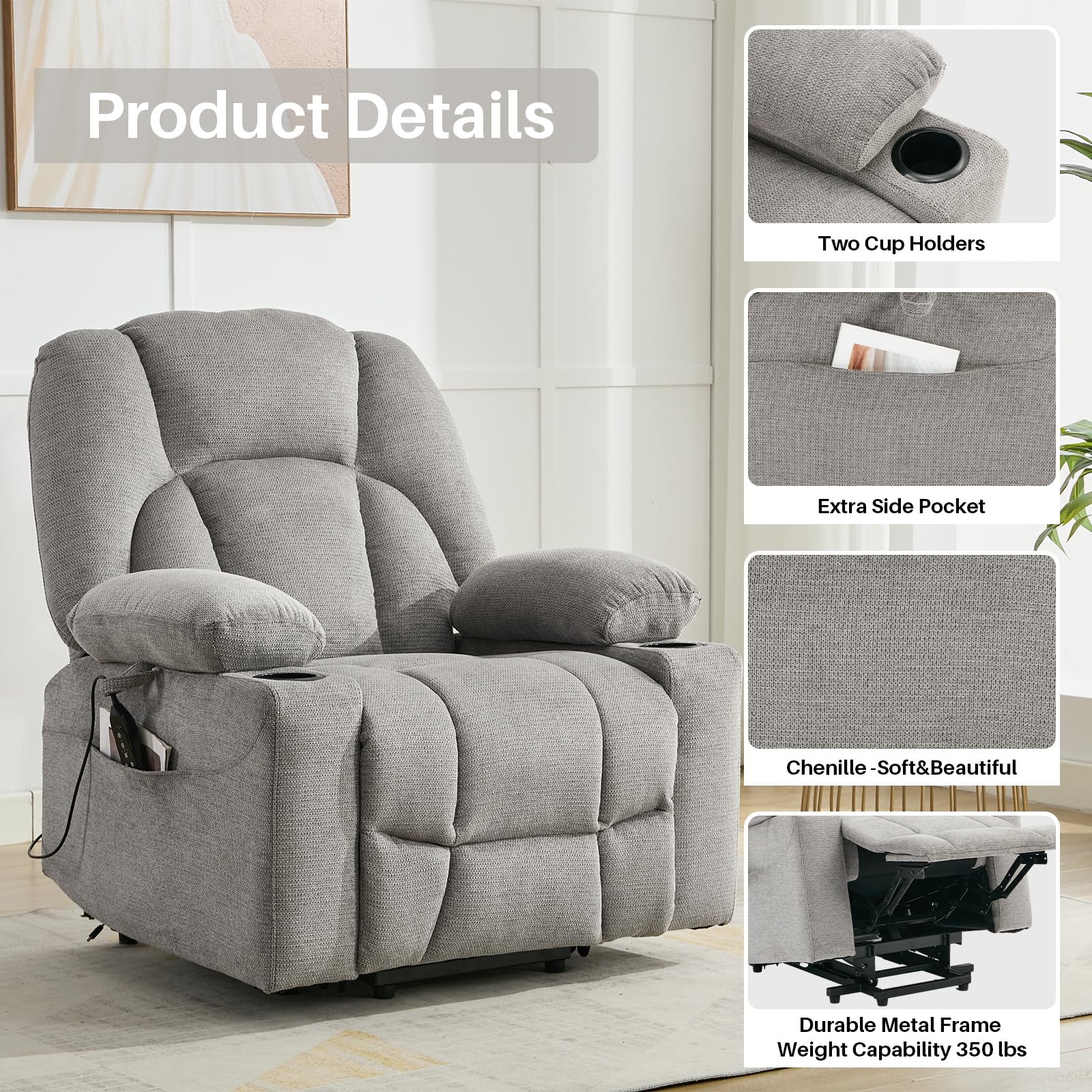 Electric Power Lift Recliner Chair with Massage and Heat