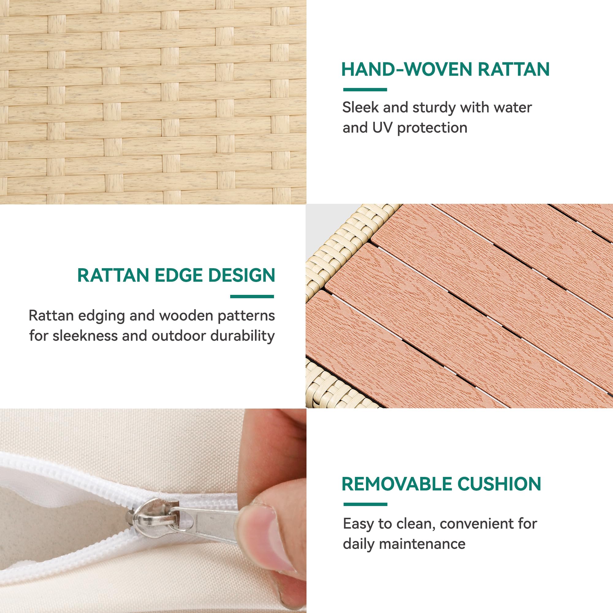 Patio Wicker L-Shaped Furniture Set with Cushions and Dining Table