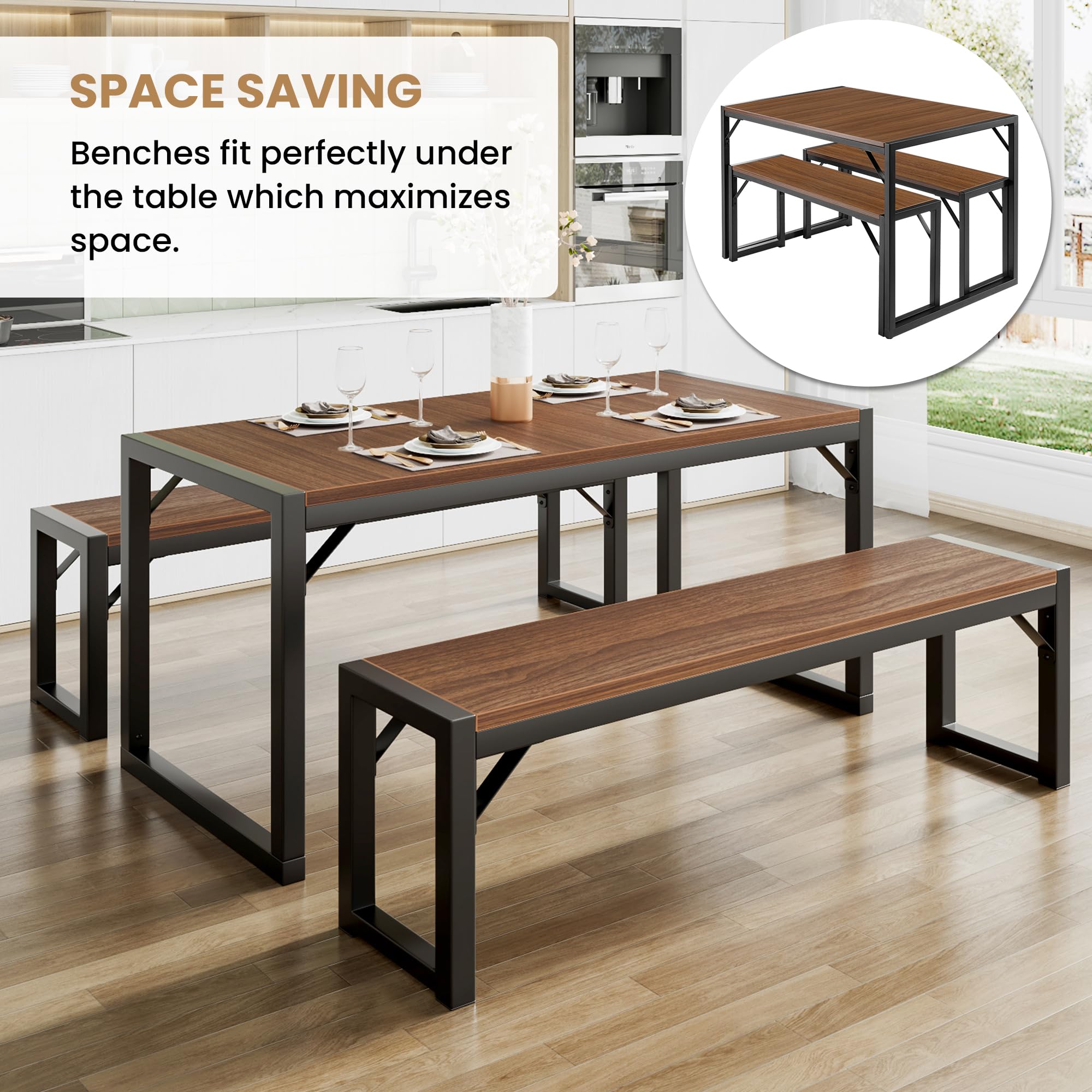 Kitchen Dining Table Set for 4 with Benches