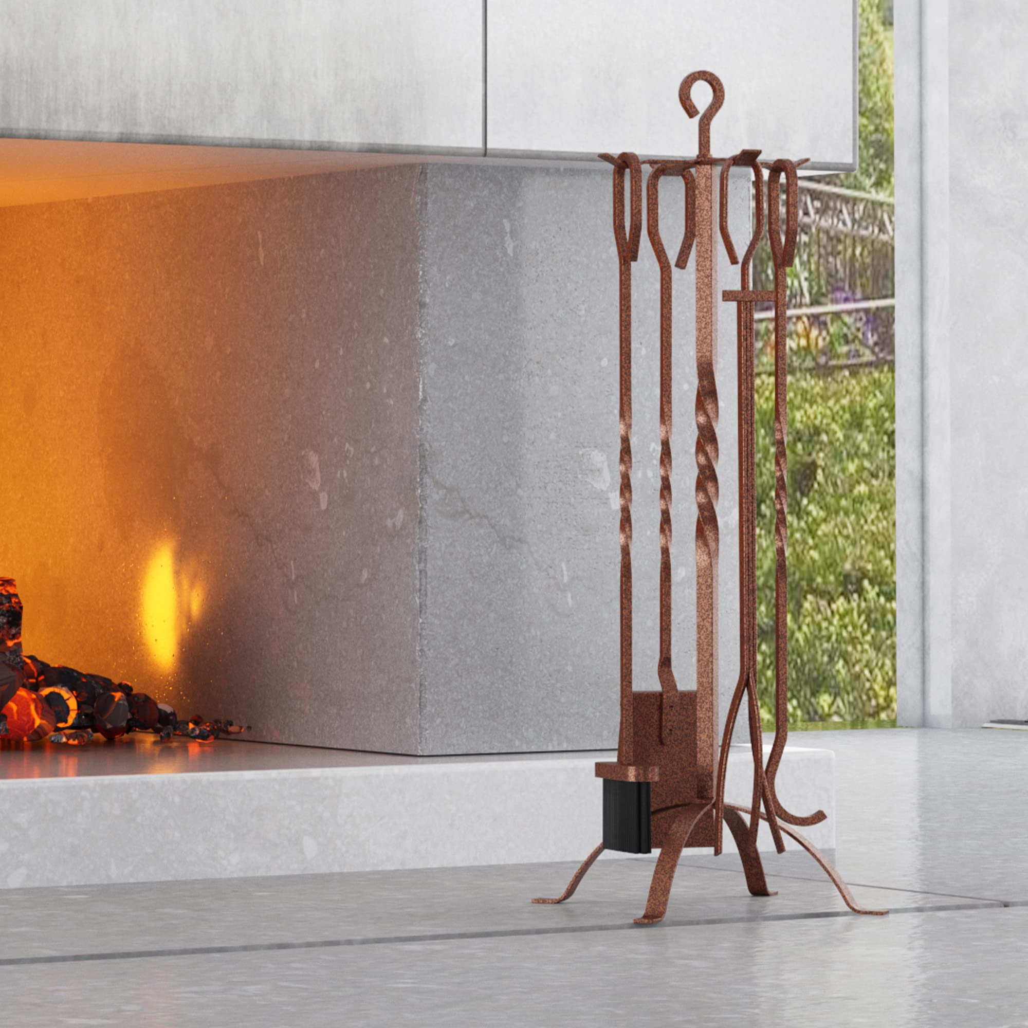 5-Piece Fireplace Tool Set with Stand