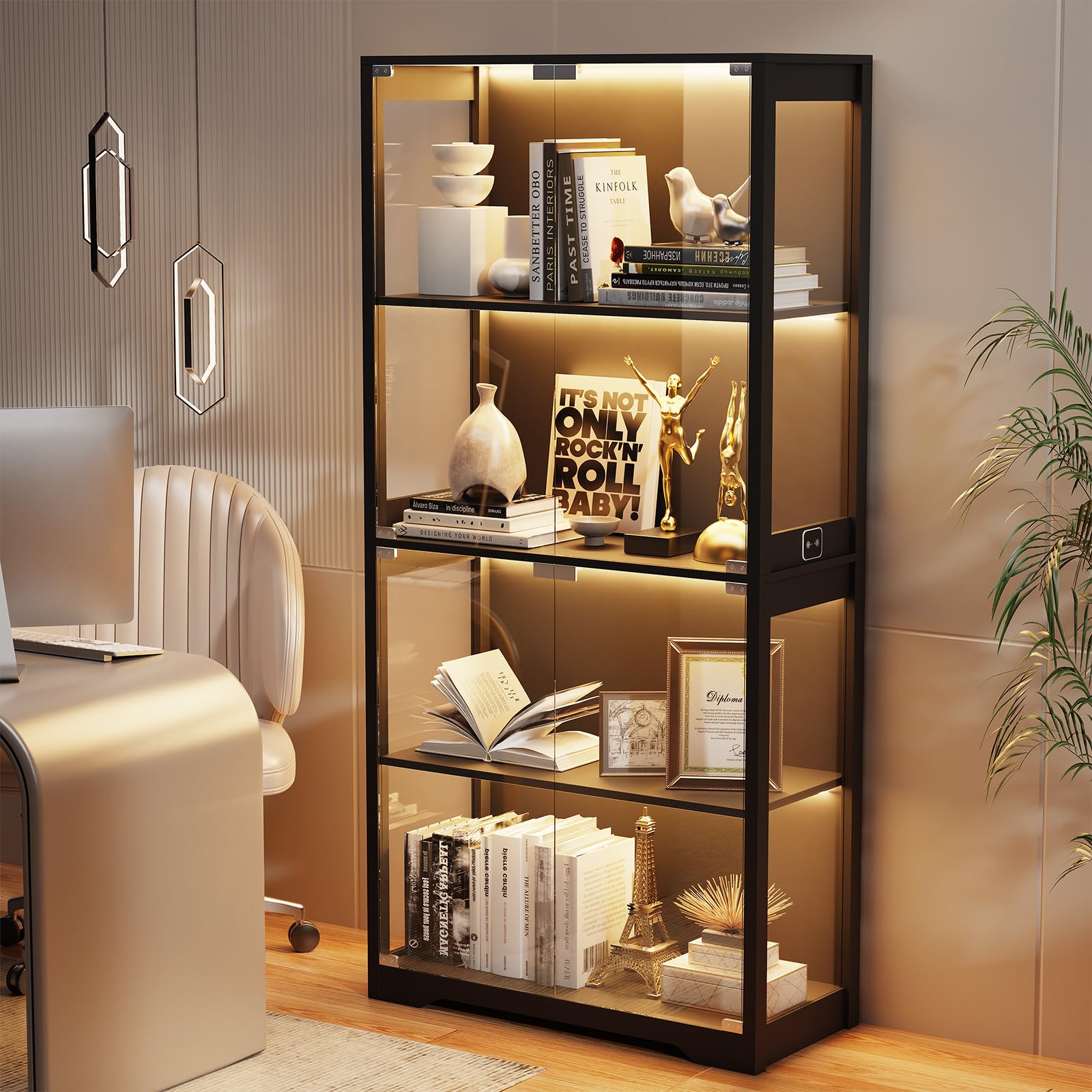 4-Tier Glass Display Cabinet with LED Lights