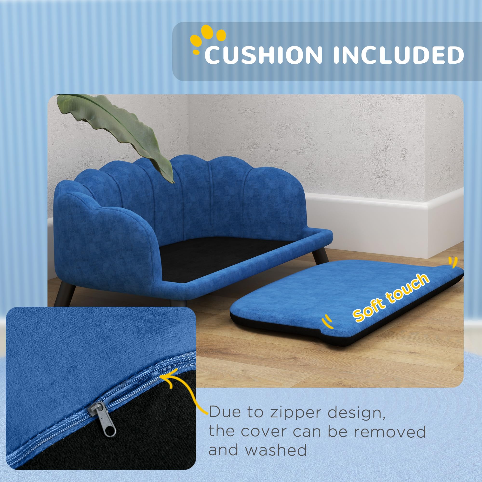 Velvet Large Dog Couch with Foam Cushion
