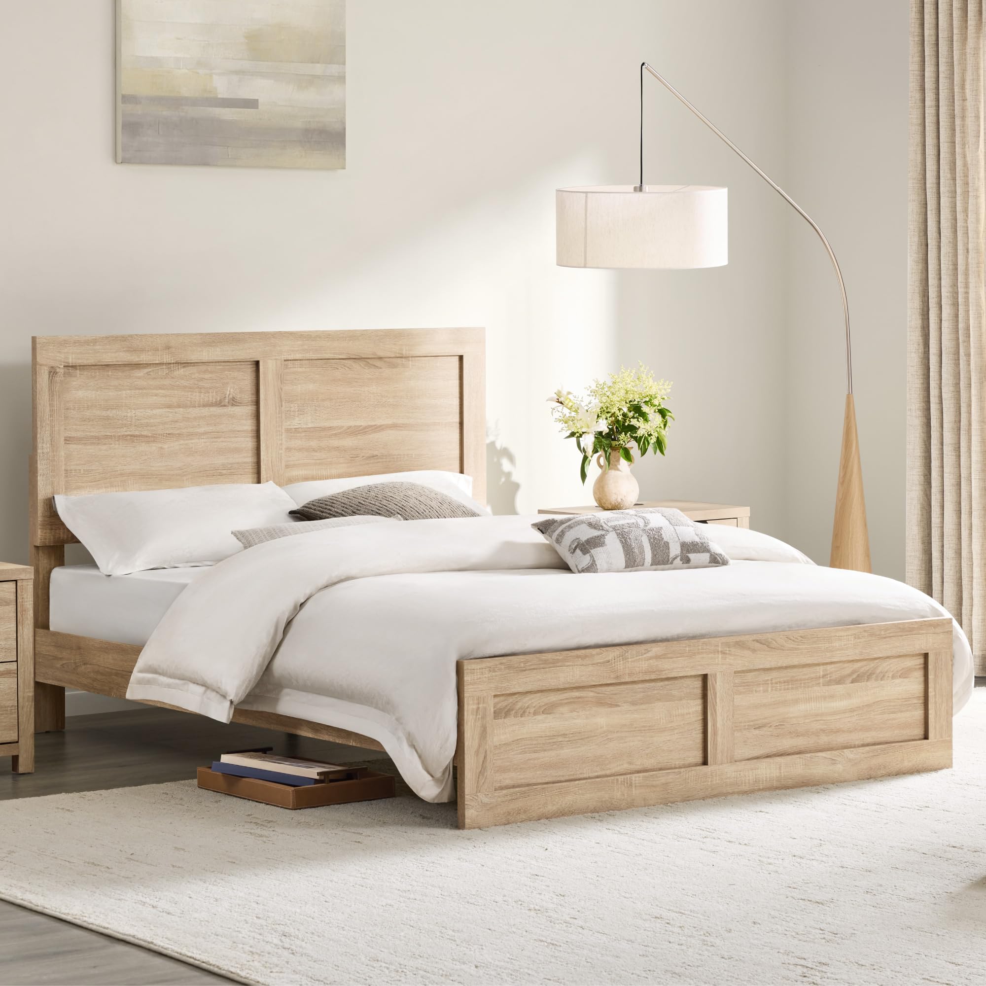 Queen Platform Bed Frame with 2 Nightstands Set