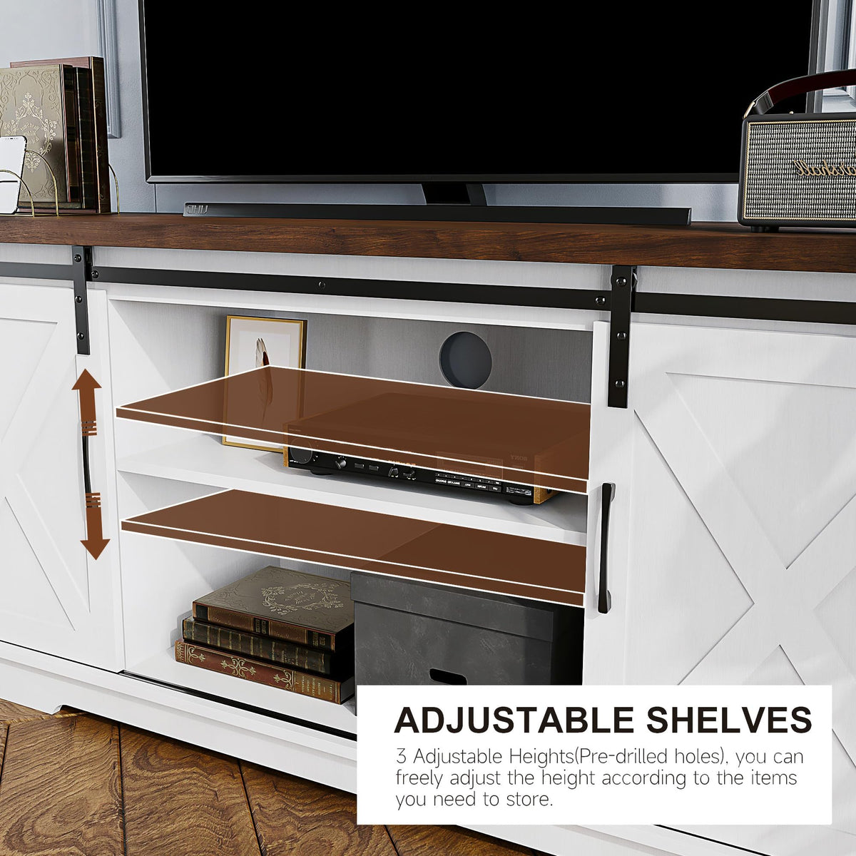 Farmhouse TV Stand with Sliding Barn Doors for TVs up to 65"