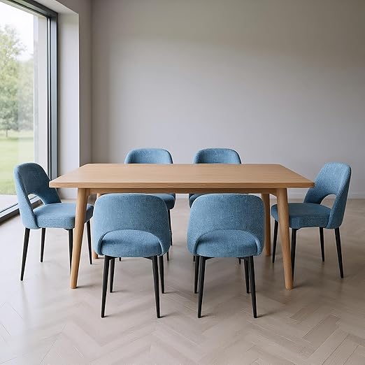 Modern Fabric Dining Chairs Set of 4 - Blue Upholstered Kitchen Chairs