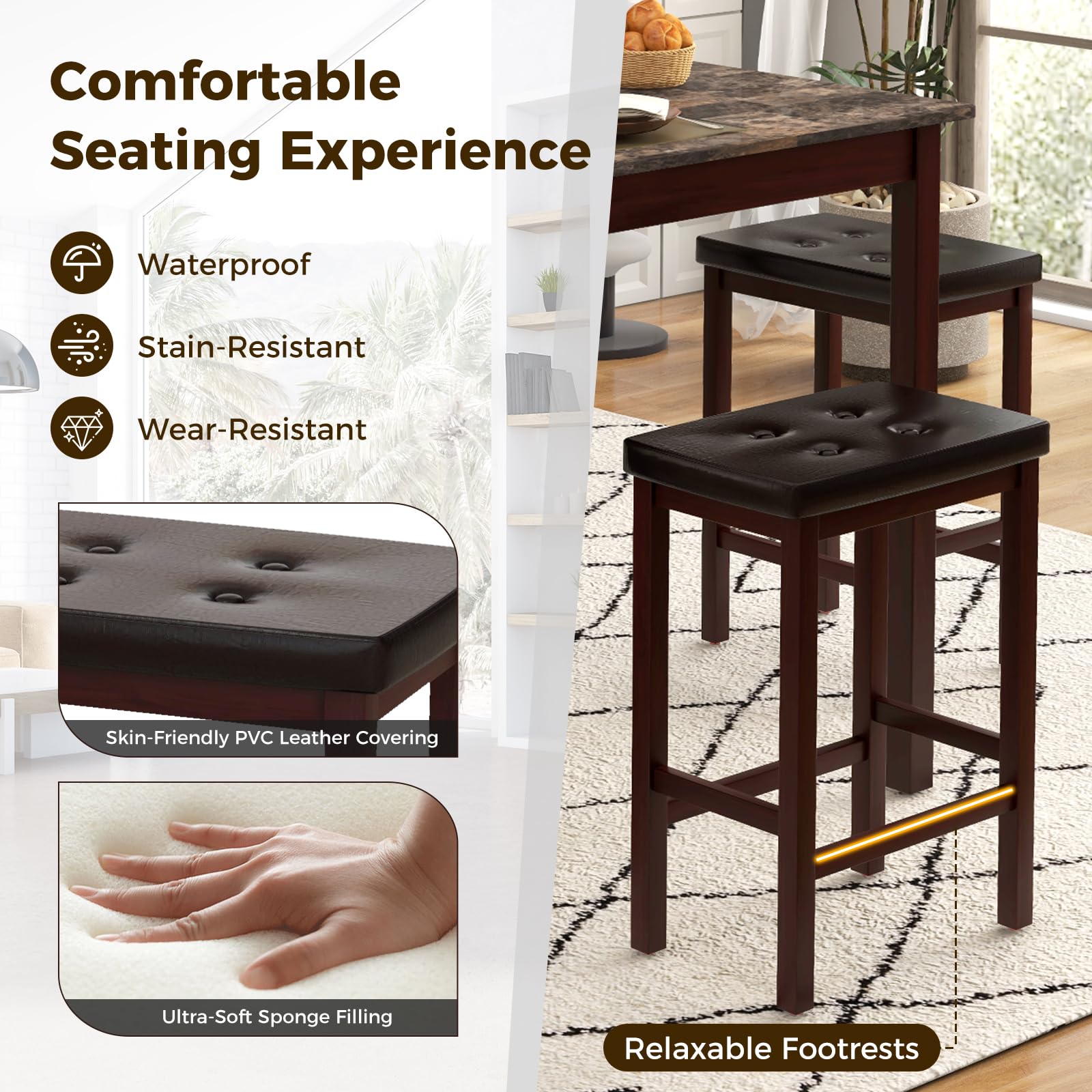 5-Piece Counter-Height Dining Set with Faux Marble Table