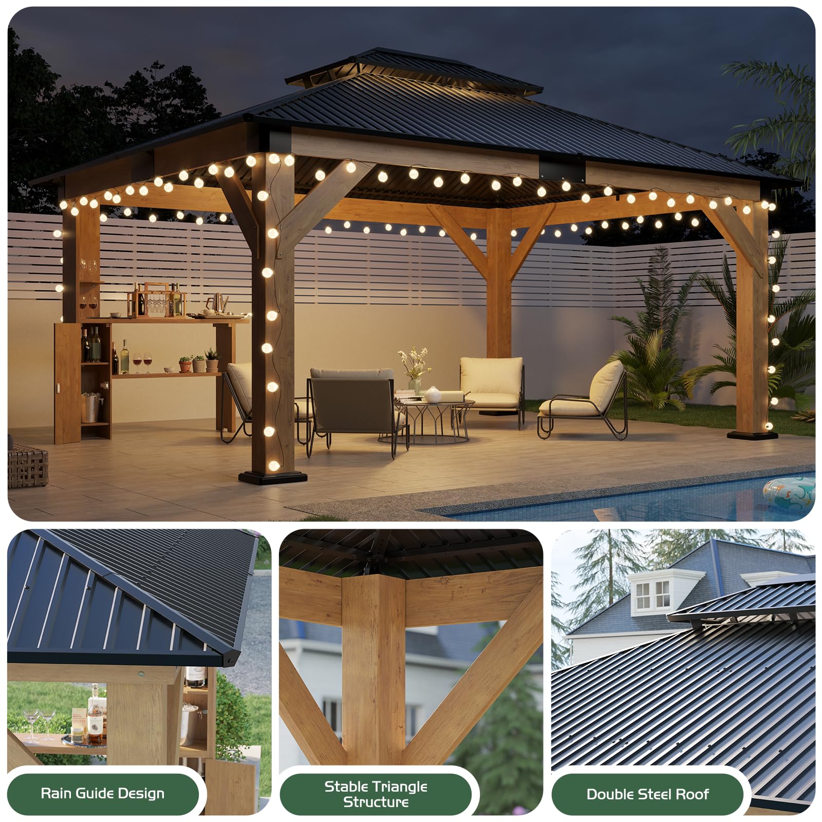 13x15 Hardtop Gazebo with Storage Bar Counter