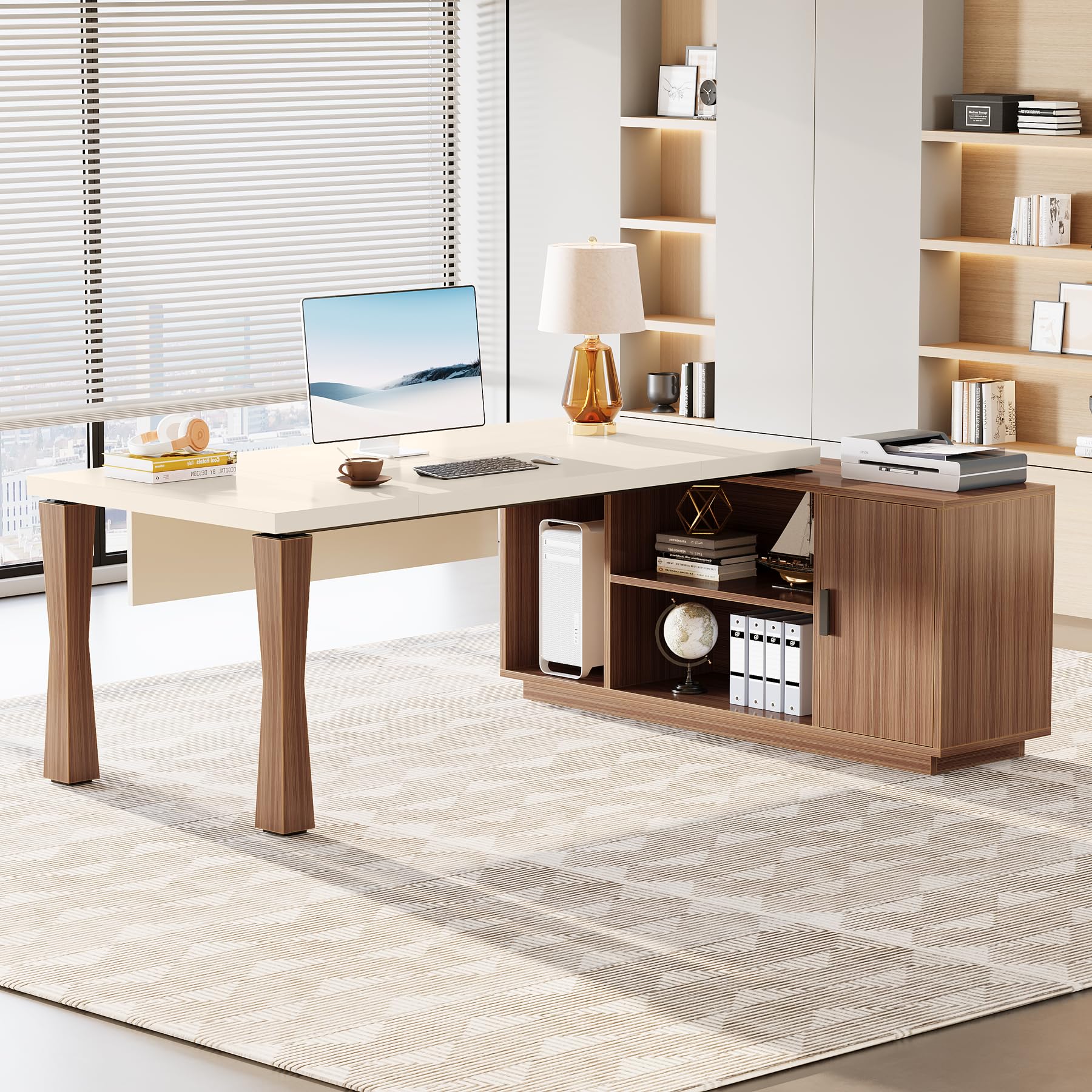 78.7-Inch L-Shaped Executive Desk with Storage Cabinet