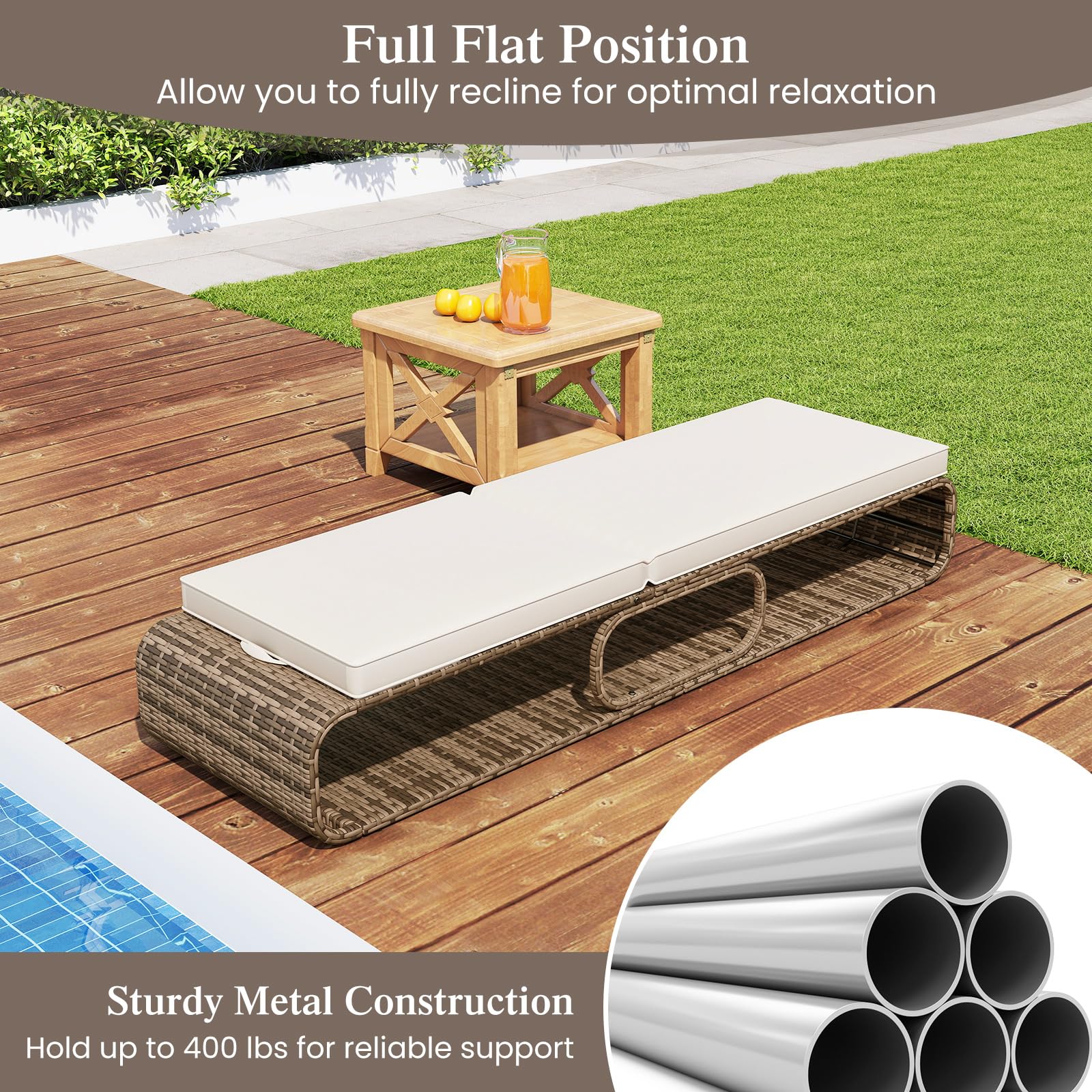 7-Position Outdoor Chaise Lounge Chair with Adjustable Backrest