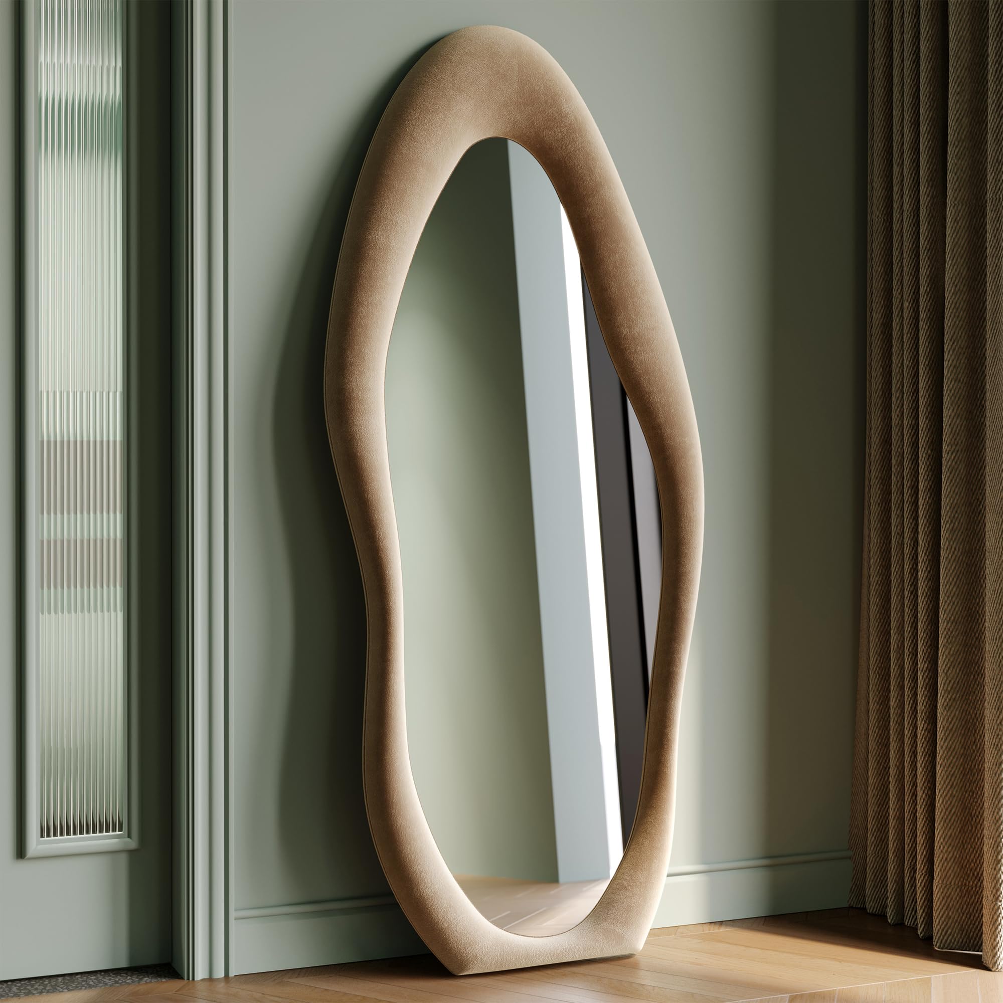 Full Length Mirror 63x24 Flannel Wrapped Wooden Frame