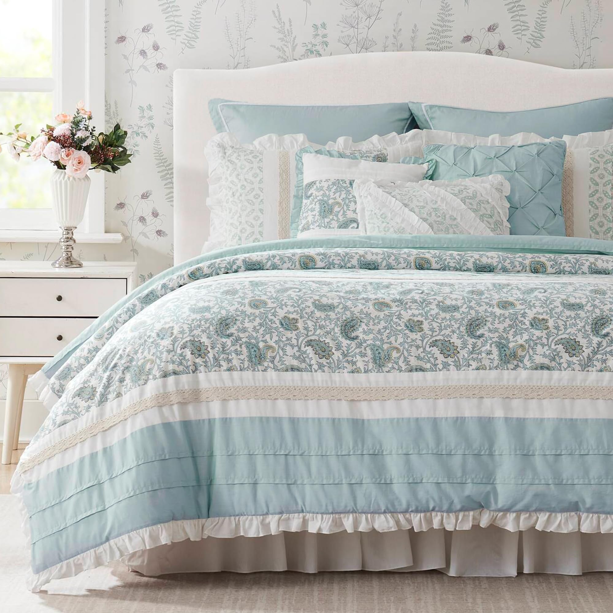Cotton Percale Comforter Set Queen 9 Piece