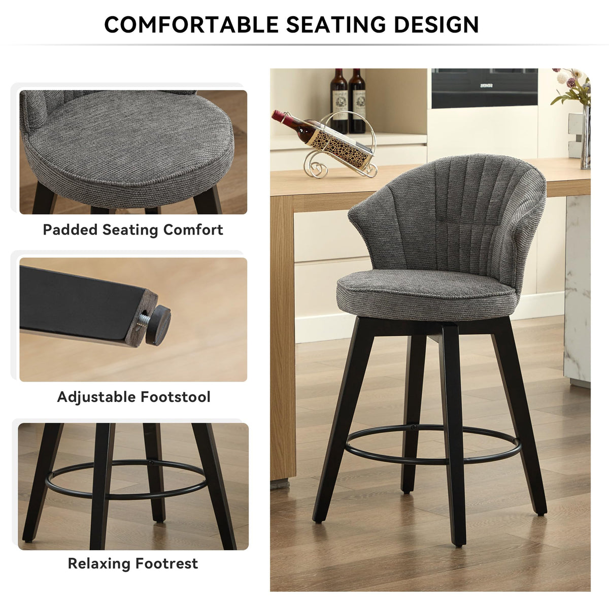 Swivel Barstools Set of 2 - 24 Inch Counter Height