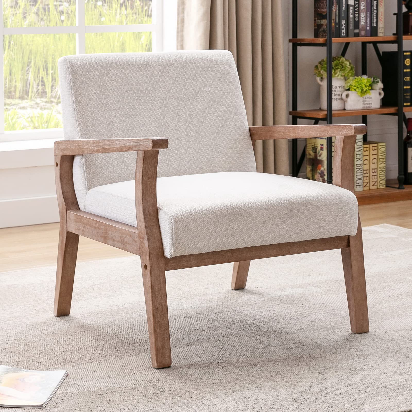 Mid-Century Modern Linen Accent Chair