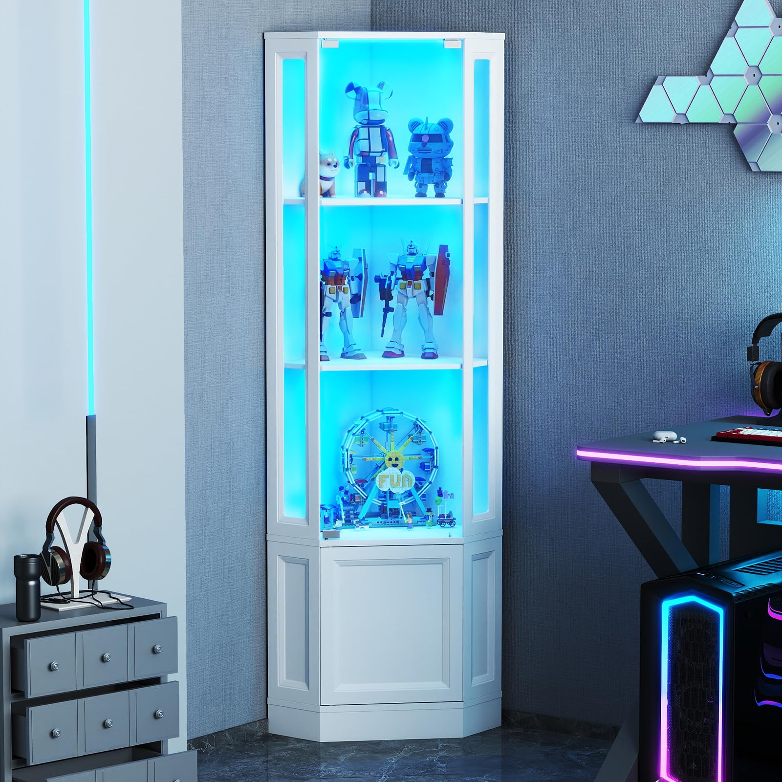 Corner Display Cabinet with LED Lights
