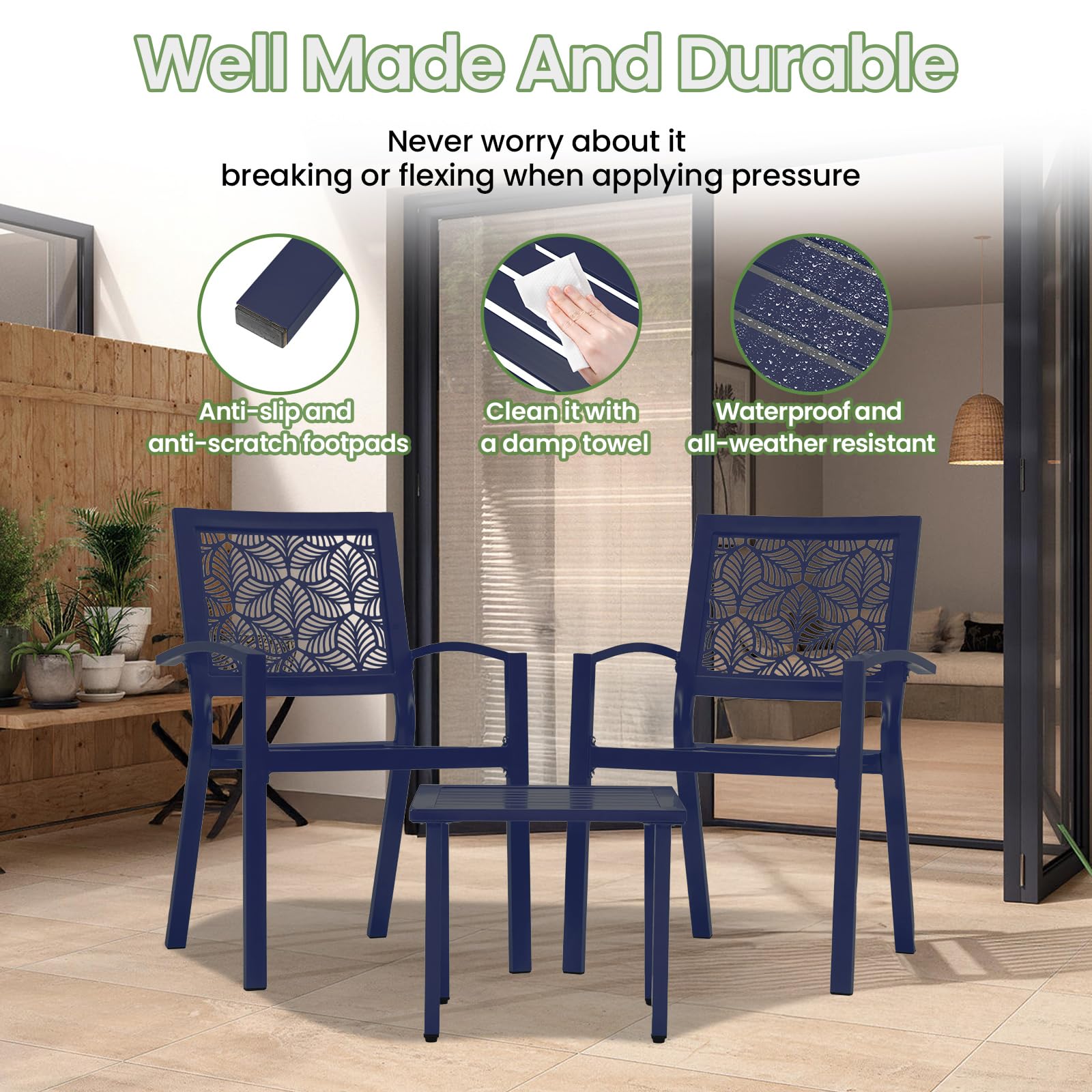 Outdoor Bistro Set for 2 with Stackable Chairs and Coffee Table
