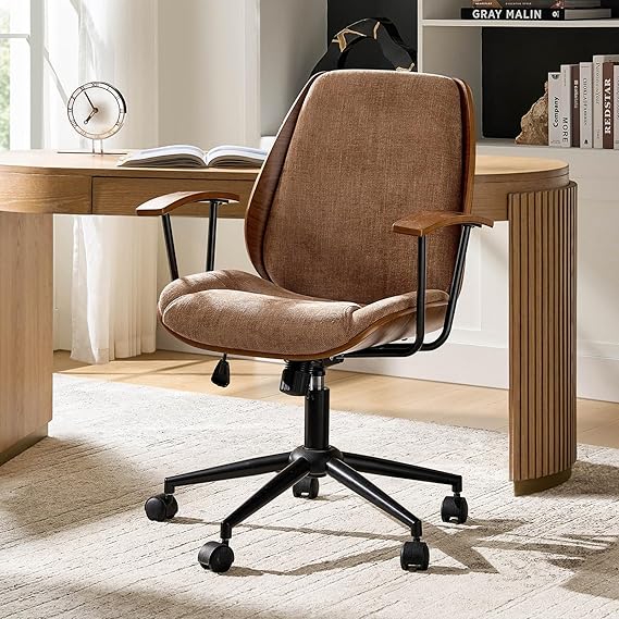 Solid Wood Office Chair with Rocking Function - Fabric Desk Chair