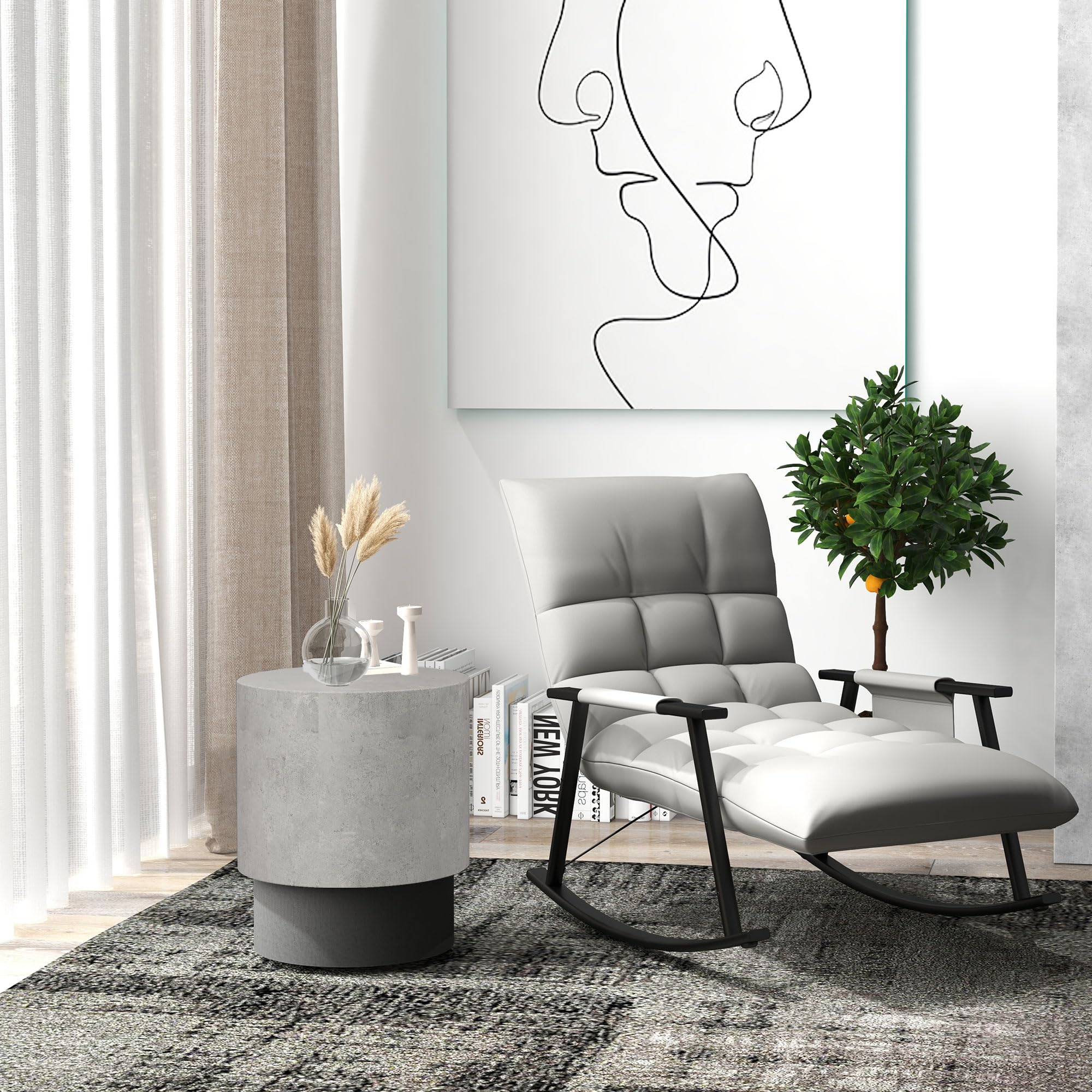 Concrete Finish Round End Table with Adjustable Feet