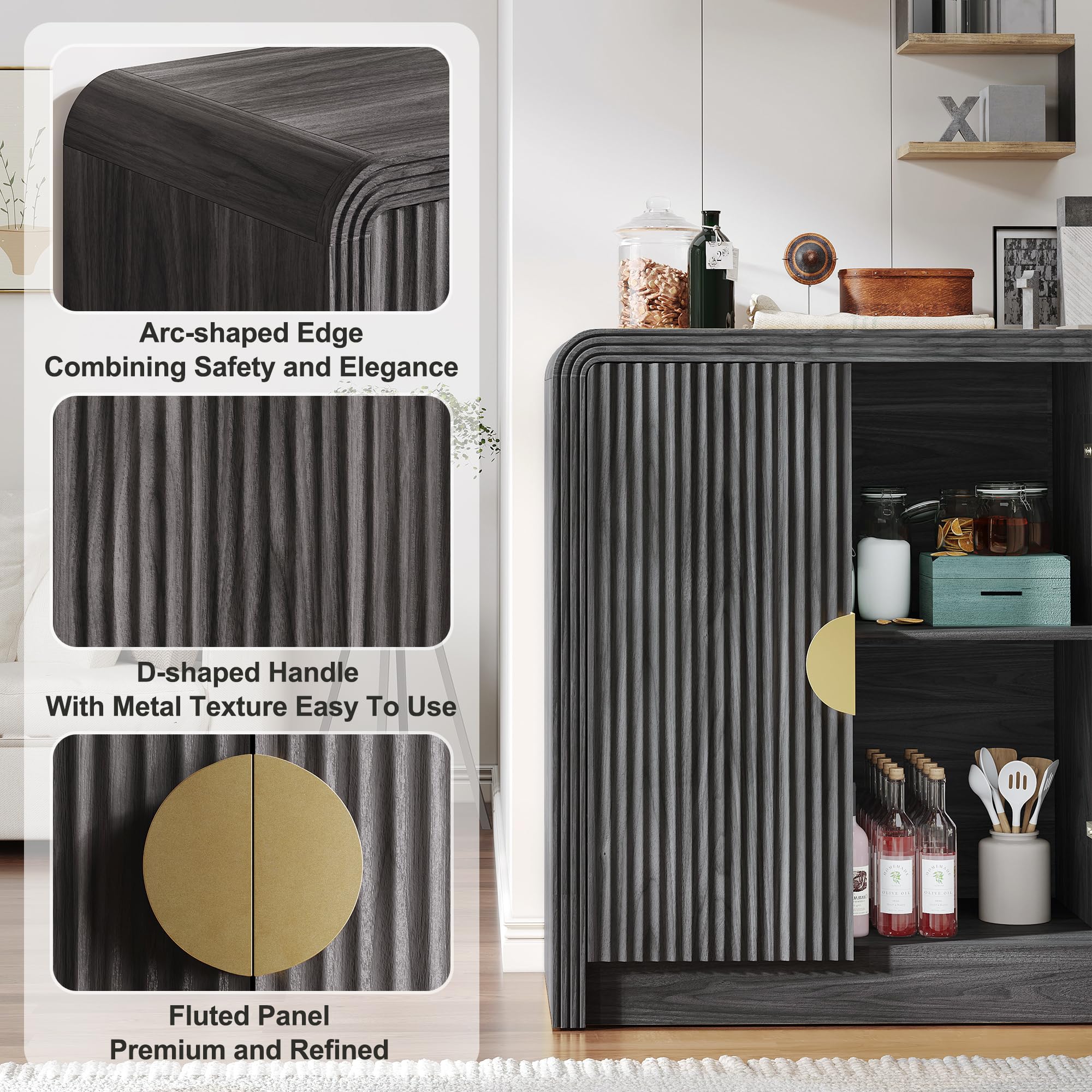 Buffet Sideboard Cabinet with Wavy Grain Doors