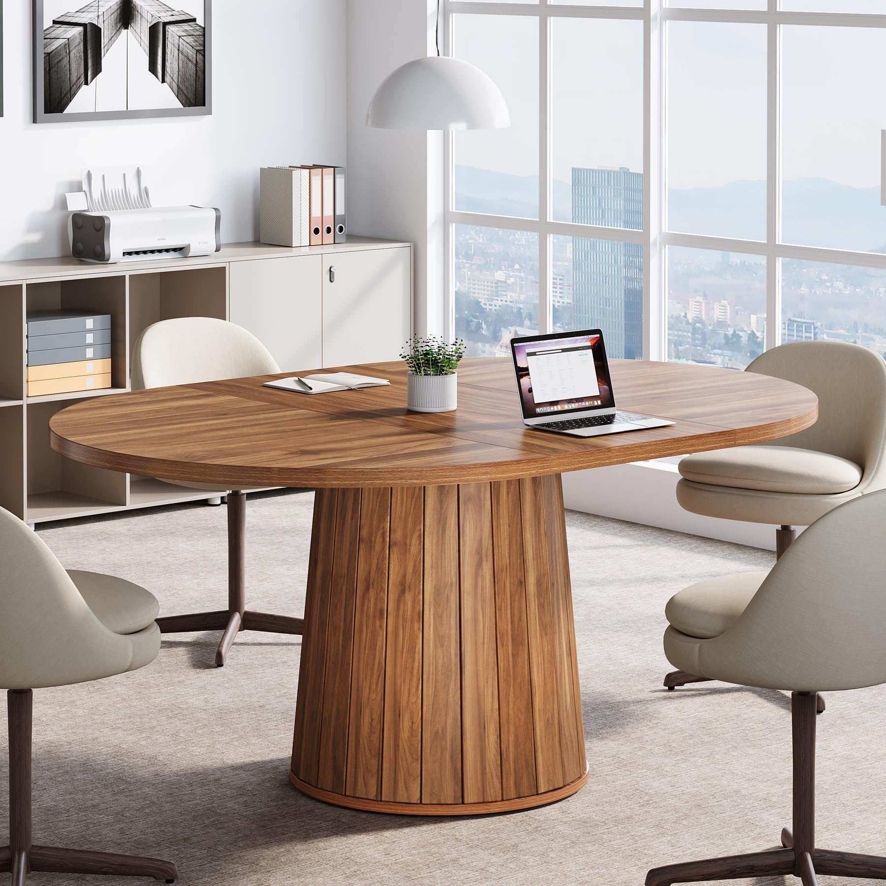 Oval Conference Table 55 Inches Wood Meeting Table for 6 People