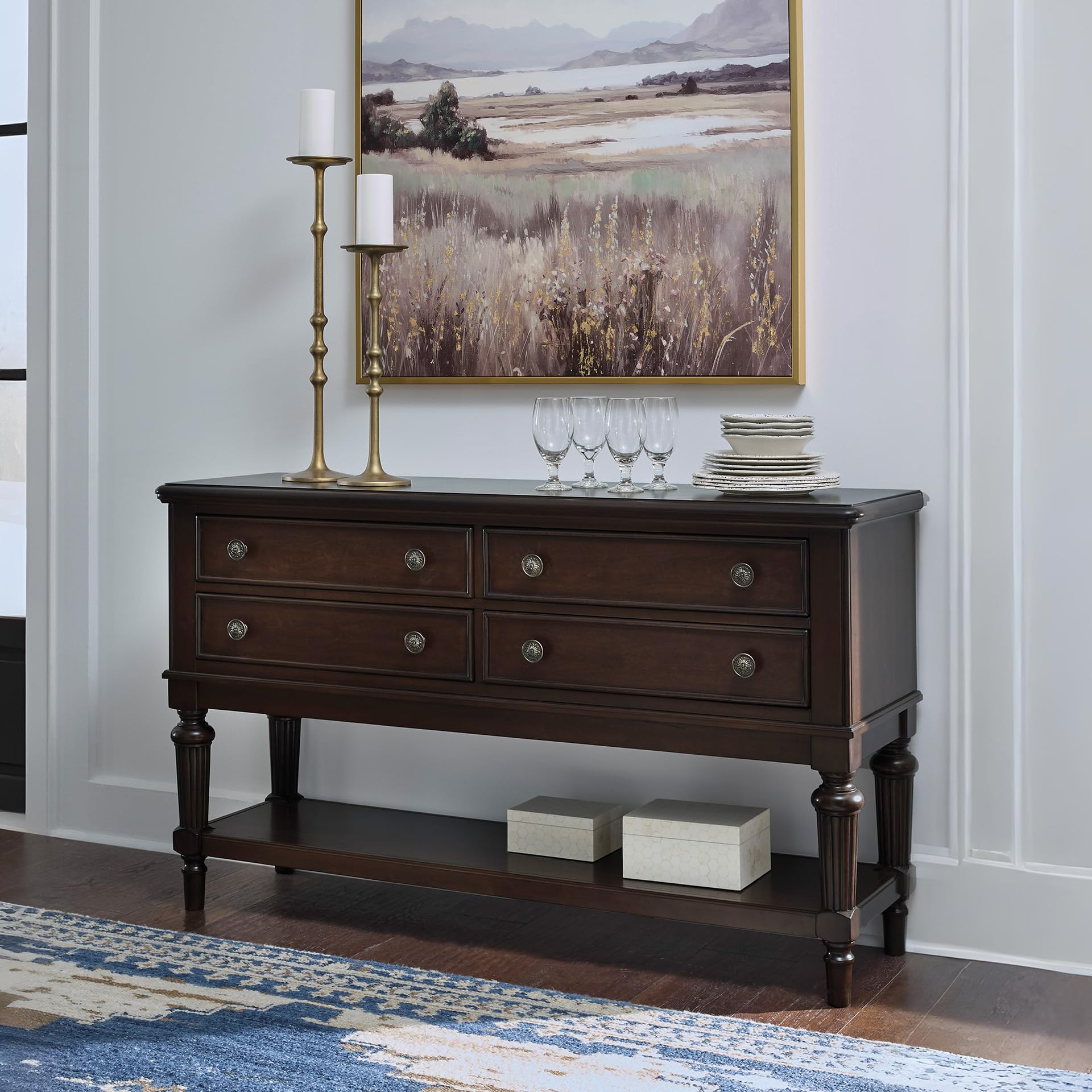 Lavinton 4-Drawer Dining Server with Open Shelf