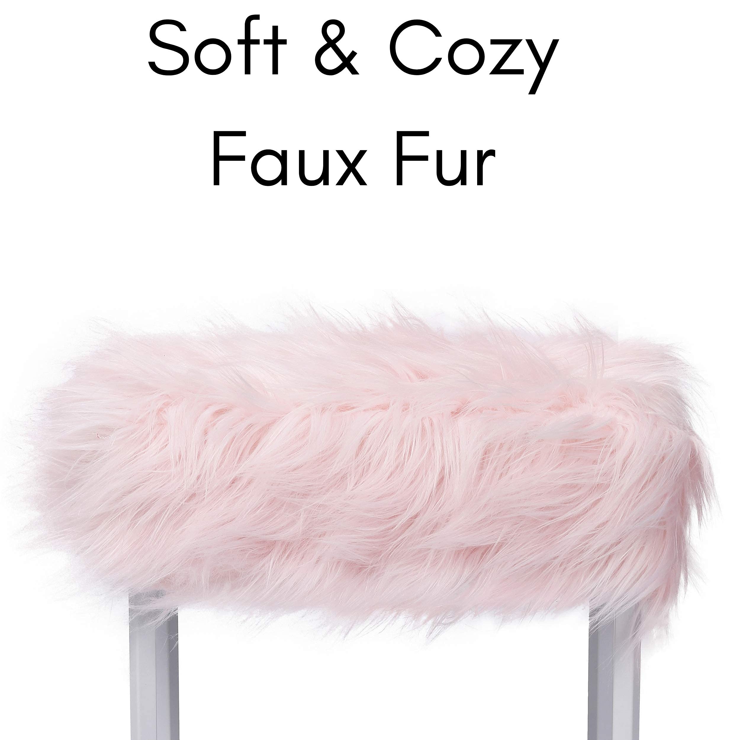 Rectangular Faux Fur Vanity Stool Ottoman Pink