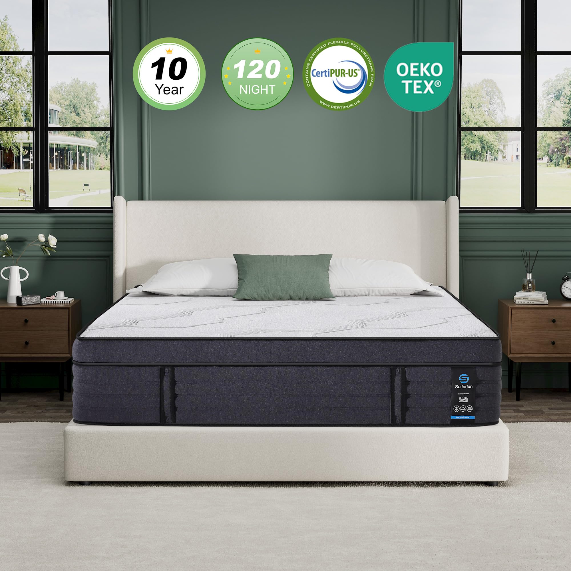 15 Inch Hybrid Charcoal Gel Memory Foam Queen Mattress
