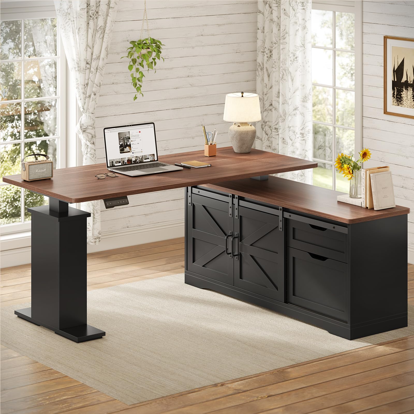 L-Shaped Standing Desk 55 Inch with Storage Drawers