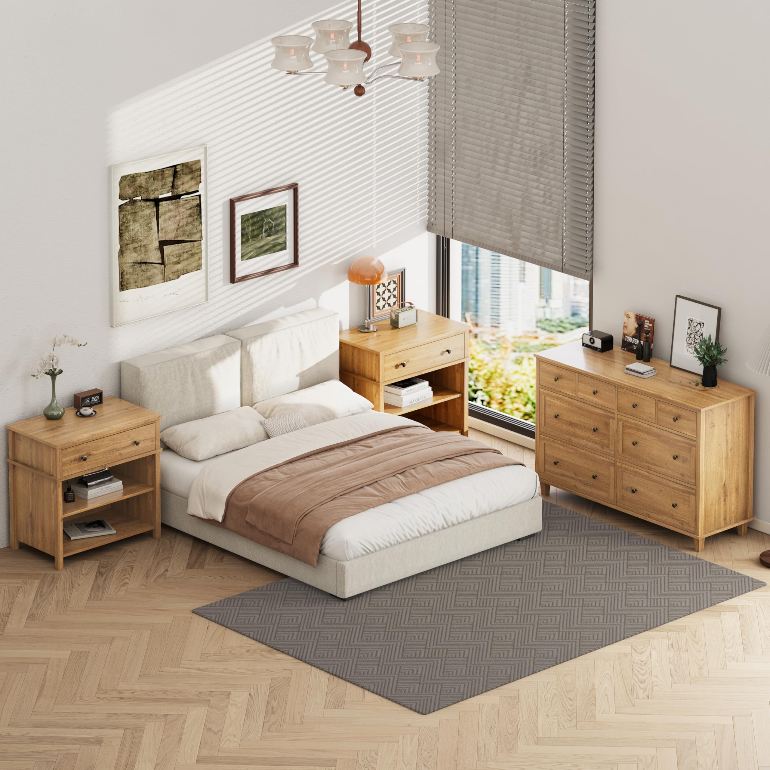 8 Drawer Wood Dresser 56.3" Wide Storage Chest