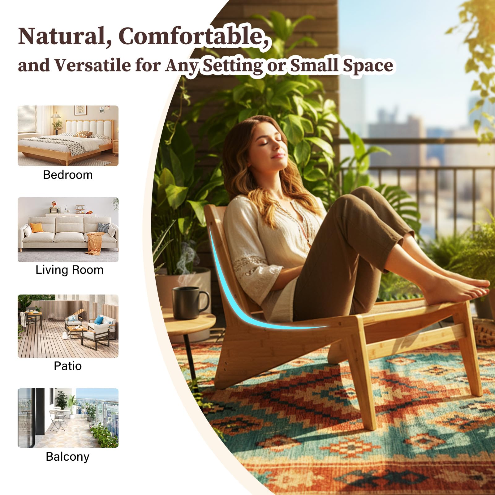 Rattan Accent Chair Set of 2 - Mid Century Modern Reading Chair