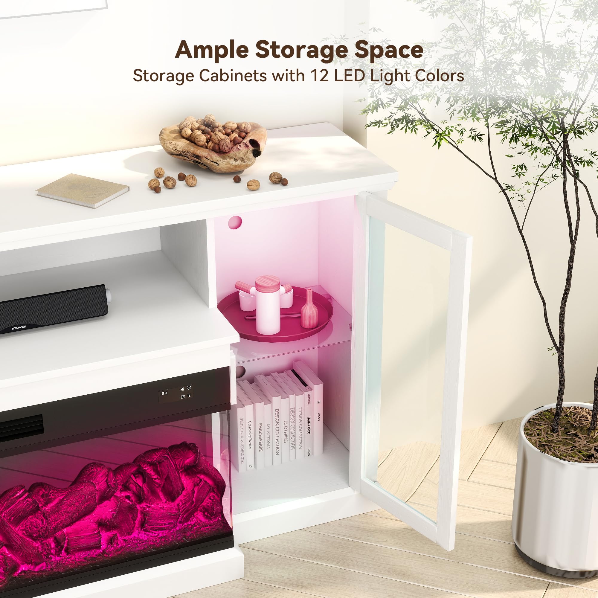 72.8" 3-Sided Electric Fireplace TV Stand with Storage