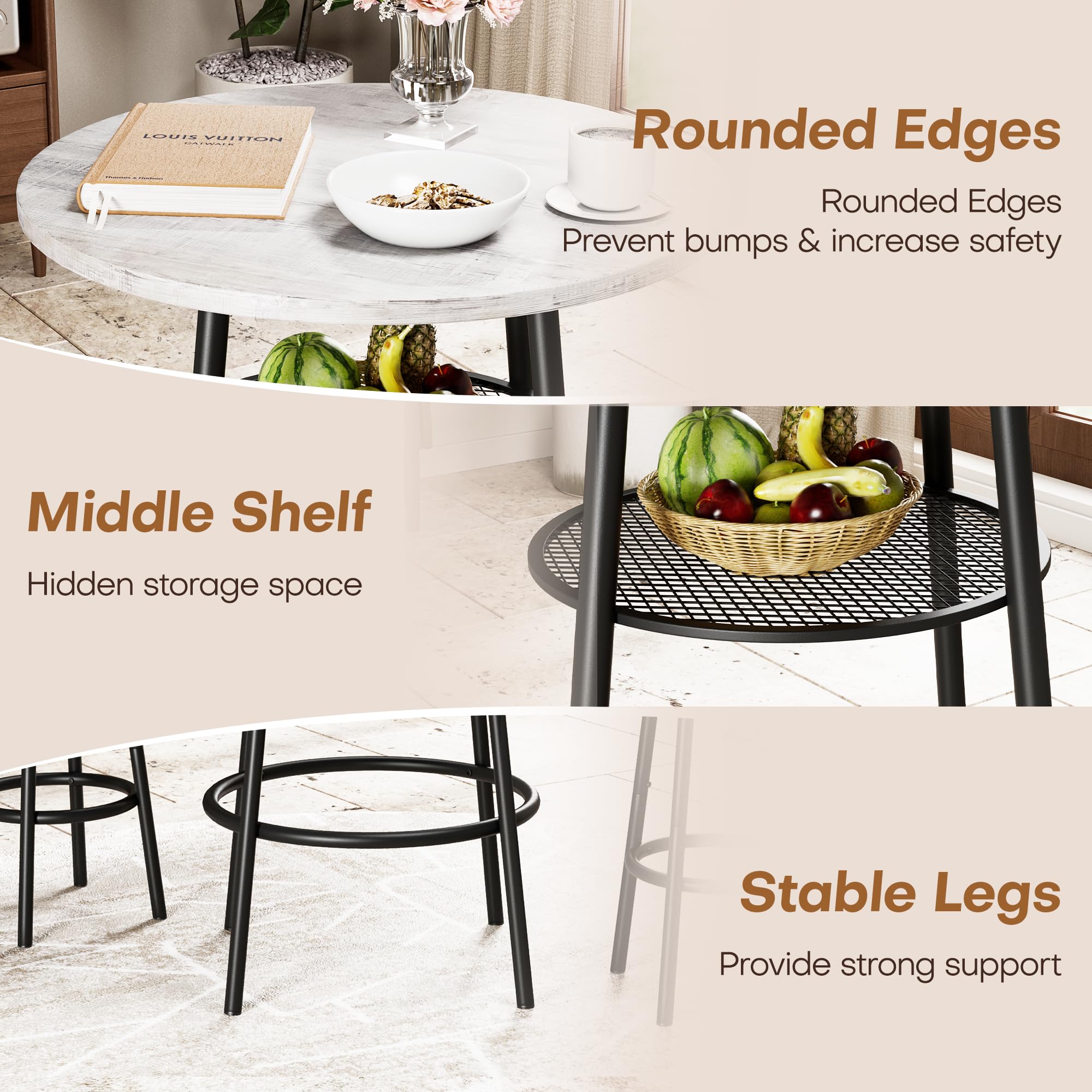 3-Piece Bar Table Set with Storage