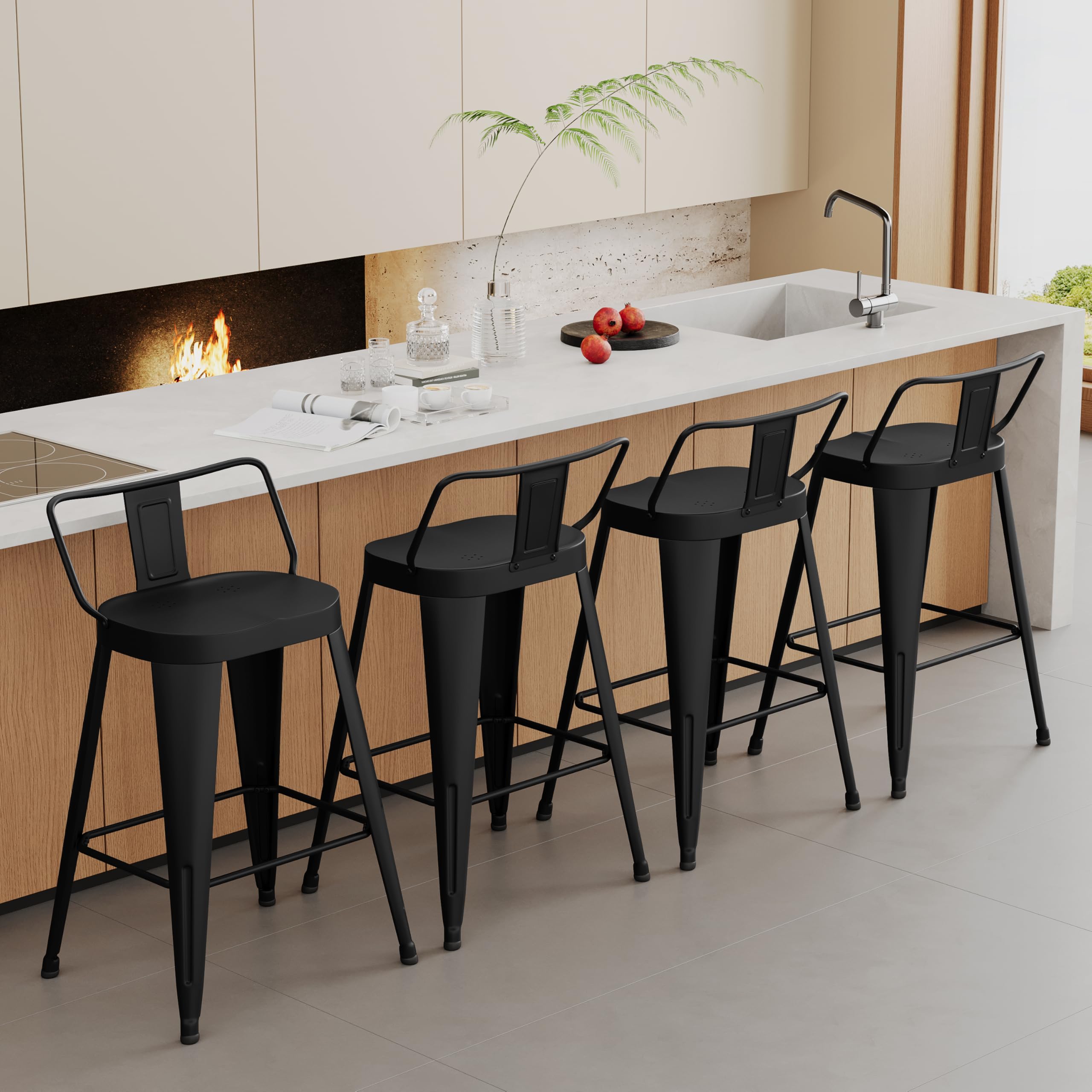 Metal Bar Stools Set of 4 with Back