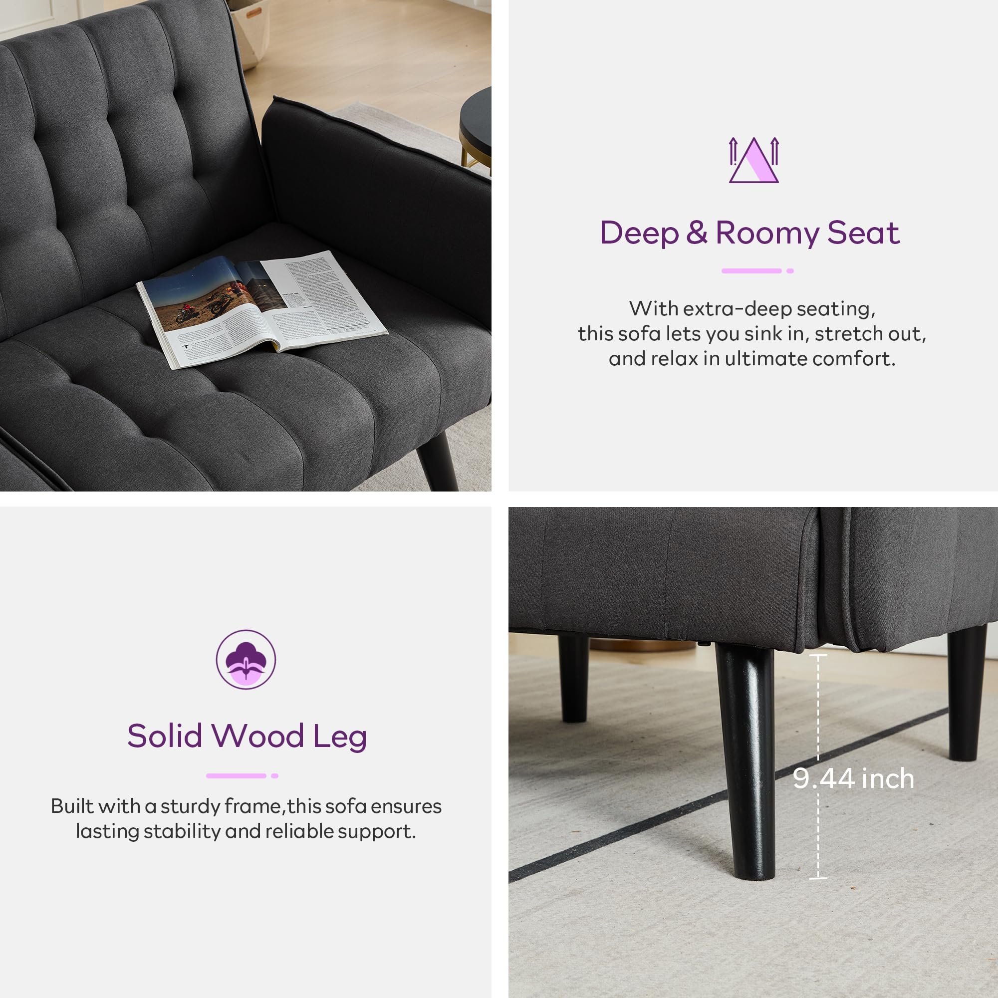 65" Convertible Futon Sofa Bed with USB Ports