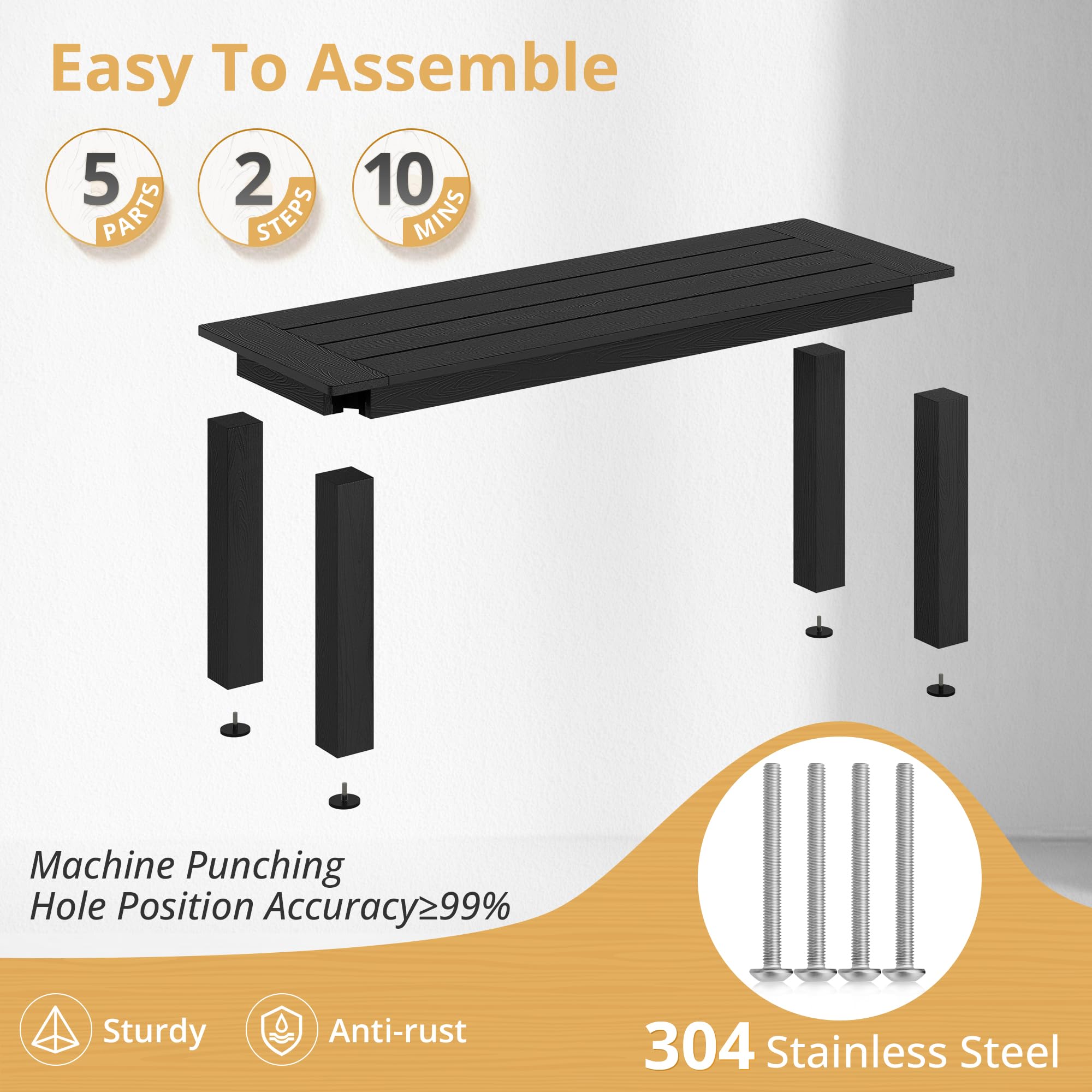 HDPS Outdoor Bench 48" Black Weather-Resistant