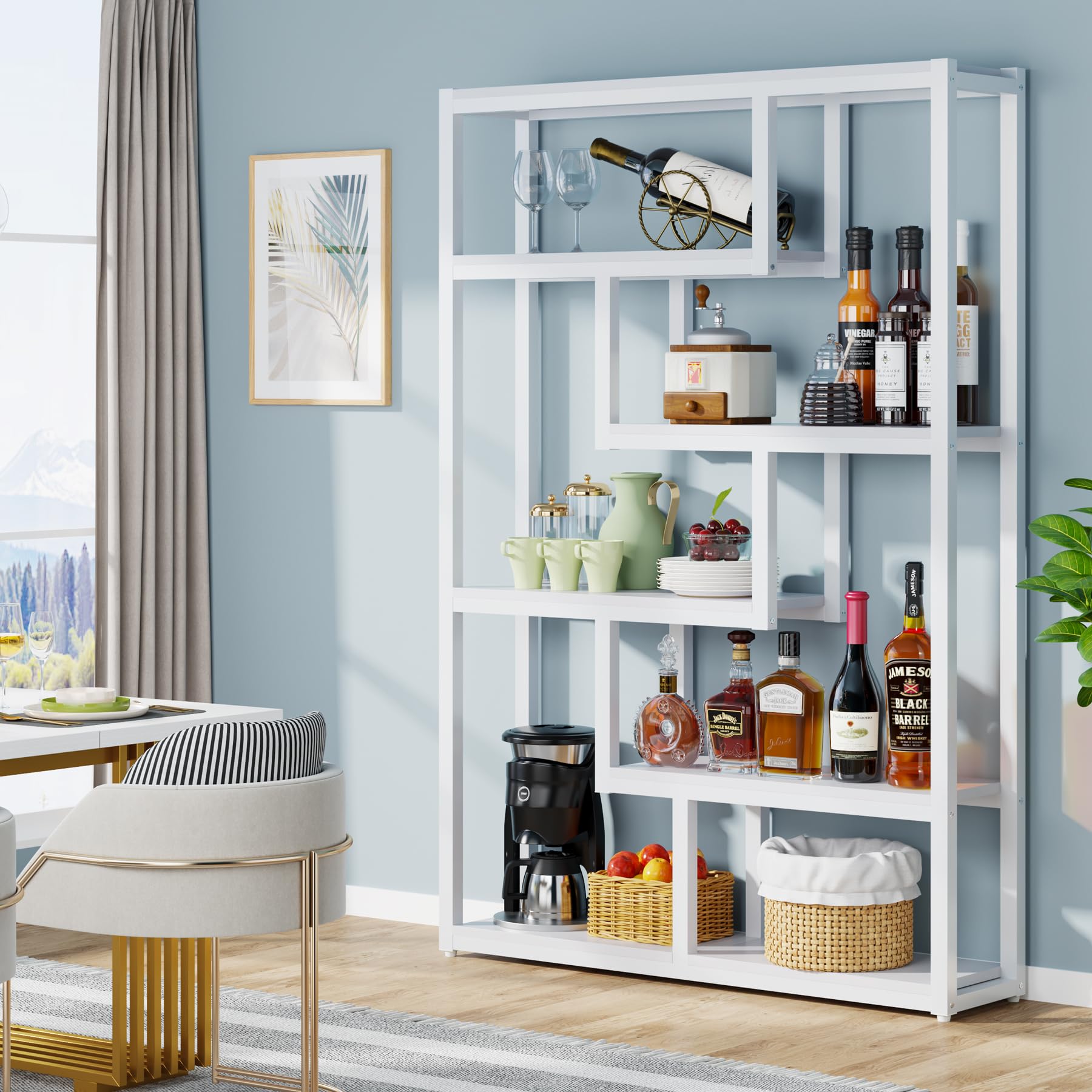 6-Tier Industrial Bookshelf White 69 Inch