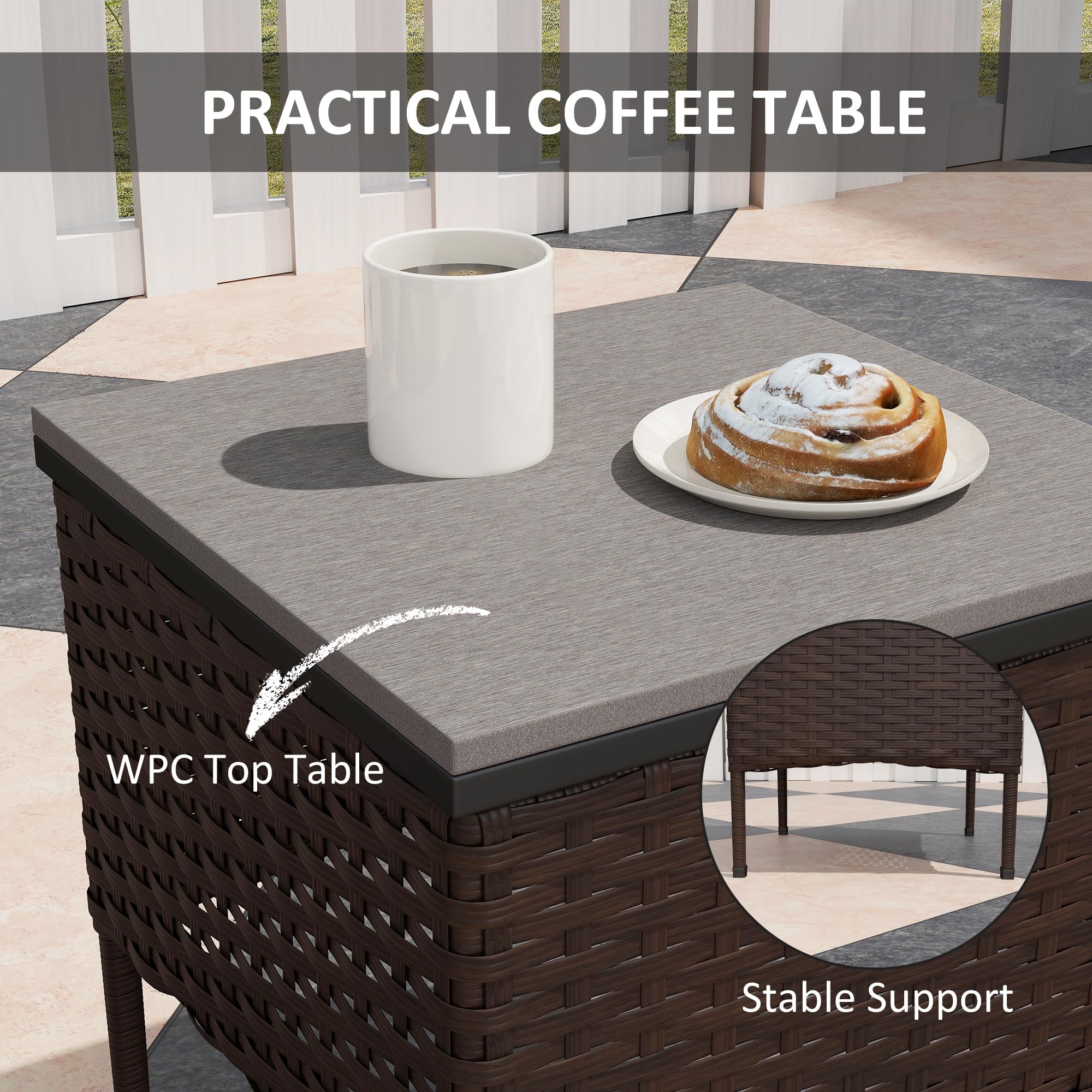 3 Piece Wicker Patio Furniture Set with Rocking Chairs