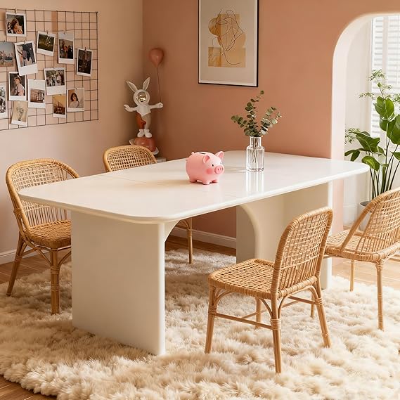 63" White Dining Table with Rounded Edges