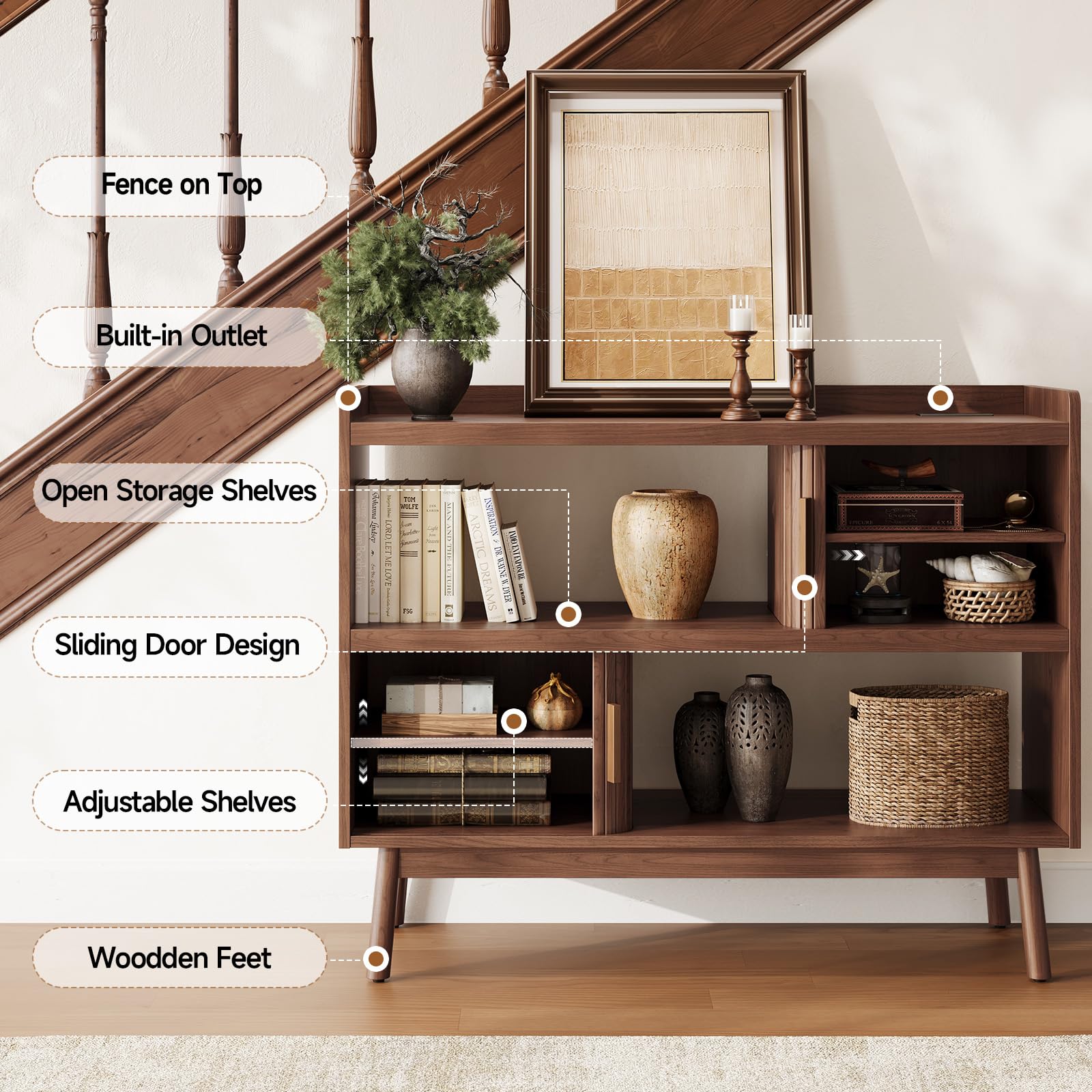 Sideboard Buffet Cabinet with Outlet and Adjustable Shelves