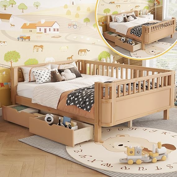 Full Size Montessori Bed Frame with Rails