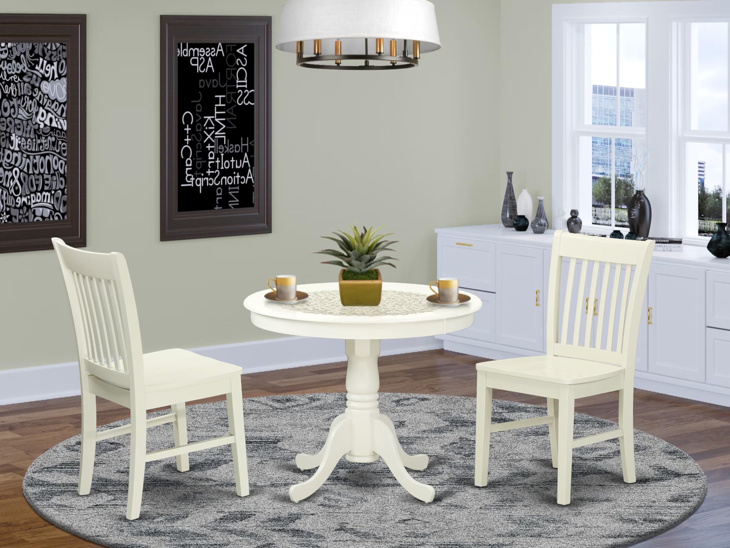 3-Piece Round Dining Set with Pedestal Table and 2 Chairs