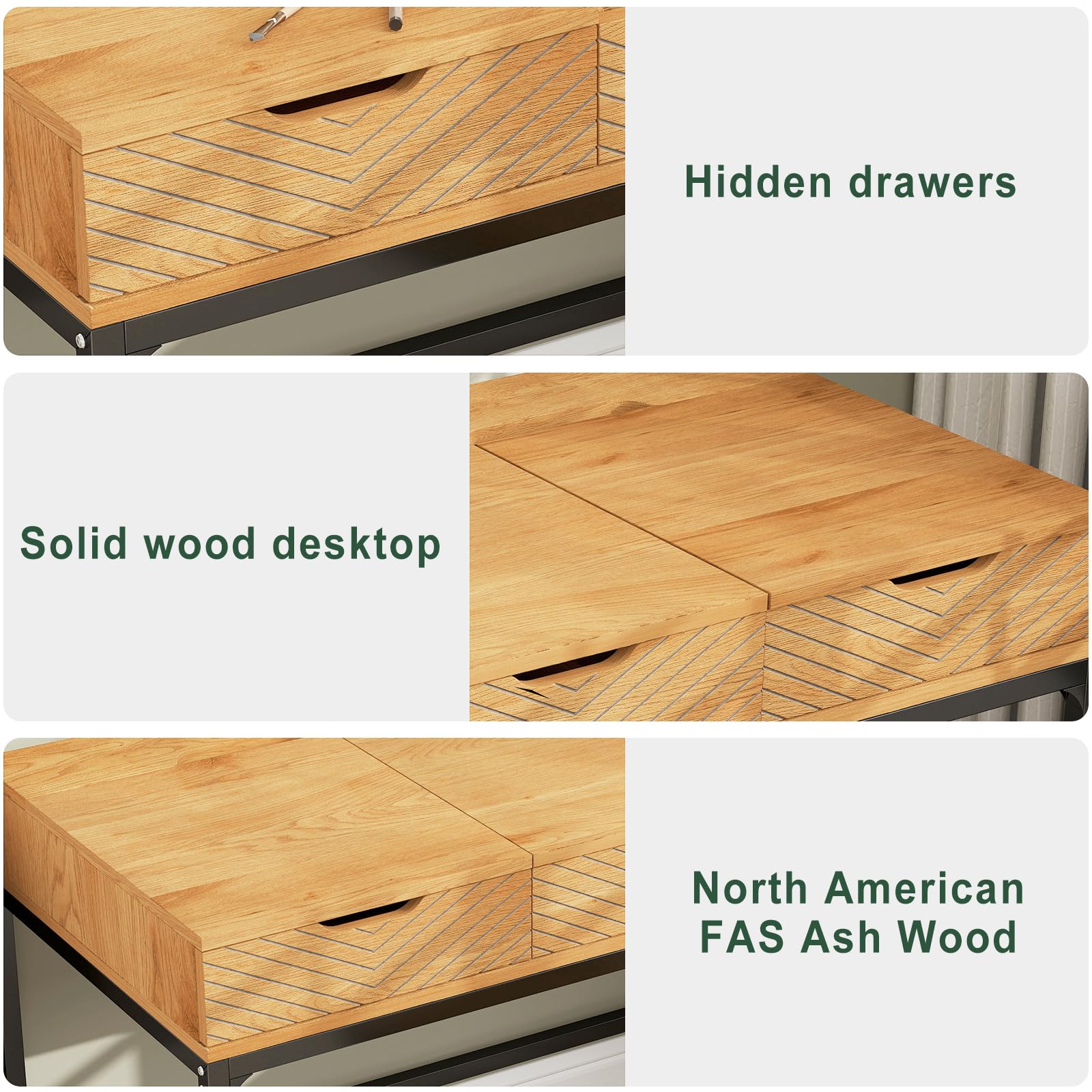 Solid Wood Vanity Desk with Flip Top Mirror and 3 Drawers