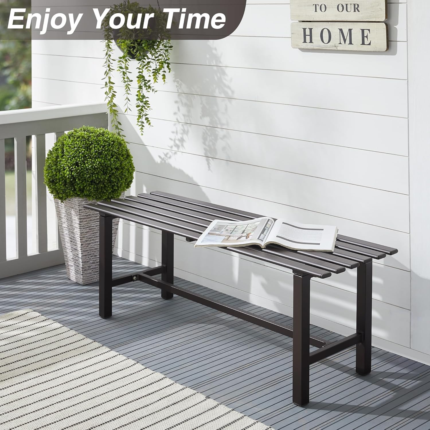 Outdoor Metal Bench Backless 2-Person Seating